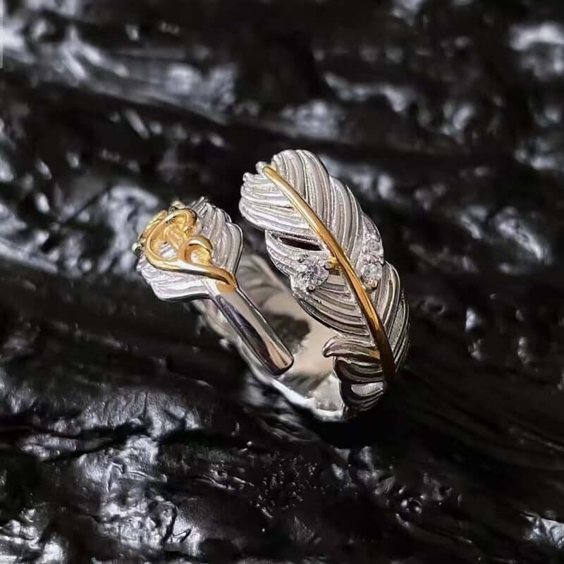 Two Tone Feather Wrap Ring - Angel Wing Jewelry for Women | R2103 | Elegant Gift for Valentine's Day, Anniversary & Special Occasions