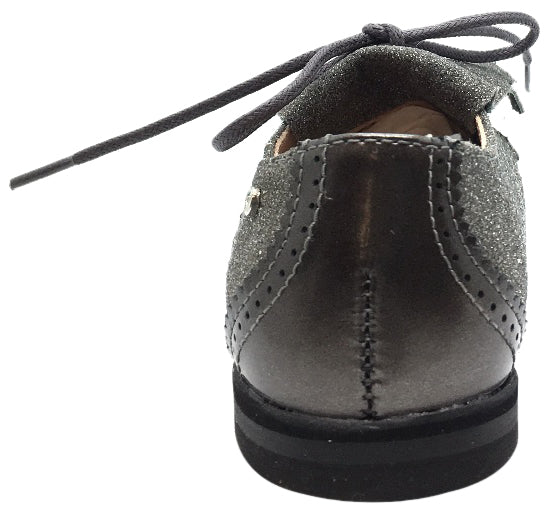 Manuela de Juan Kids' Fringe Grey Tri-Color Leather Lace-Up Oxford Shoes for Boys & Girls - Stylish School Uniform, Party & Casual Wear