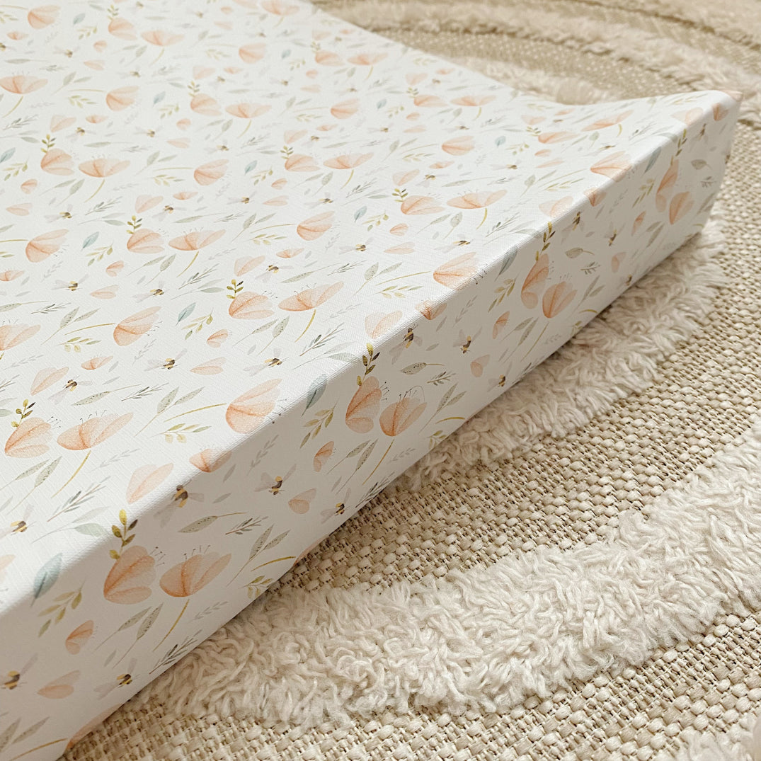 Anti-Roll Wedge Changing Mat with Bee Garden Print - Soft & Safe Baby Diaper Changing Pad for Nursery, Travel & On-the-Go