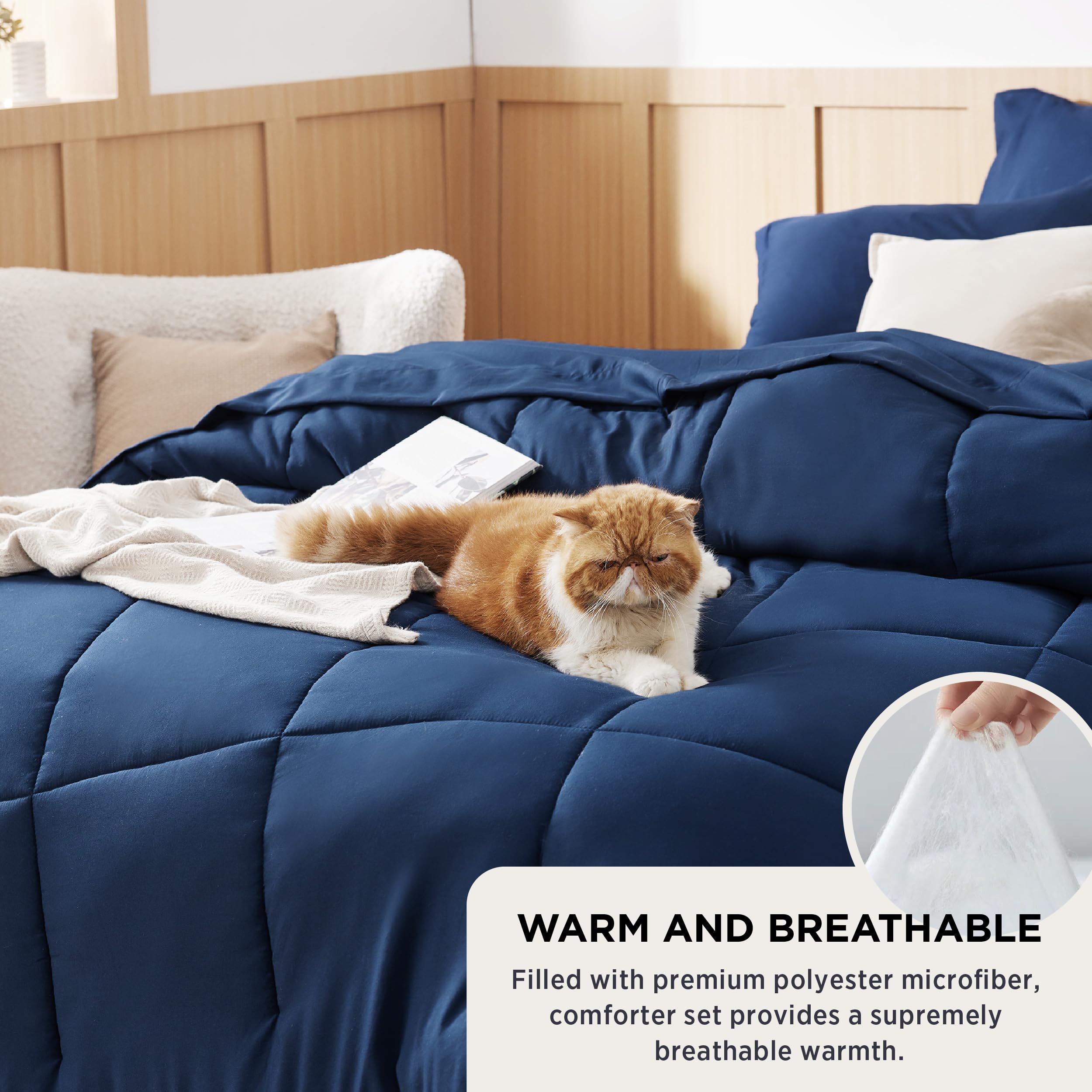 Bedsure 5-Piece Navy Blue Twin Bedding Set - Soft Comforter, Fitted Sheet, Flat Sheet, Pillowcase & Sham - Complete Bed in a Bag for Kids, Teens & Guest Rooms - Perfect for Cozy Sleep & Stylish Bedroom Decor