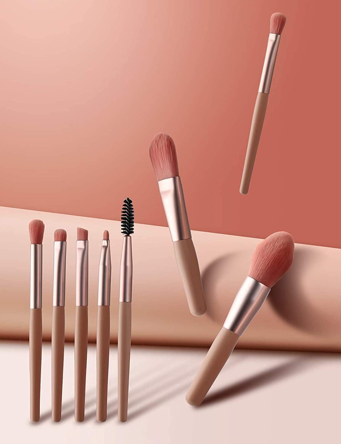 Deoxys 8-Piece Portable Mini Makeup Brush Set - Foundation, Blush, Eyeshadow, Eyelash, Lip & Brow Cosmetic Brushes | Perfect for Travel & Professional Makeup Application