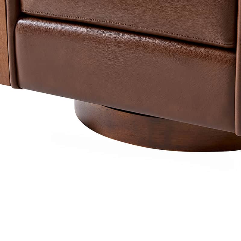 Clara Genuine Leather Swivel Barrel Chair with Solid Wood Base - Stylish Home Office & Living Room Accent Chair for Comfortable Seating