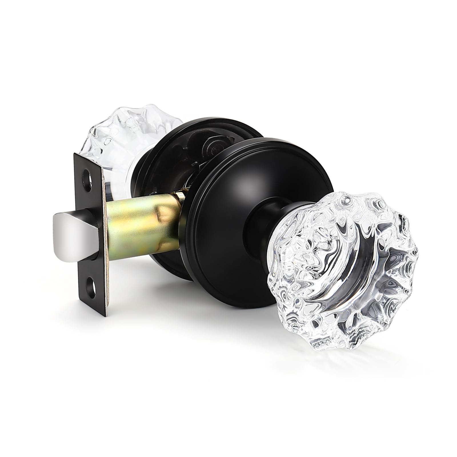 KNOBWELL 10 Pack Classic Rosette Door Knobs - Crystal Style Interior Door Handles with Matte Black Finish for Hallway, Closet & Bedroom Doors | Durable & Stylish Home Hardware Upgrade