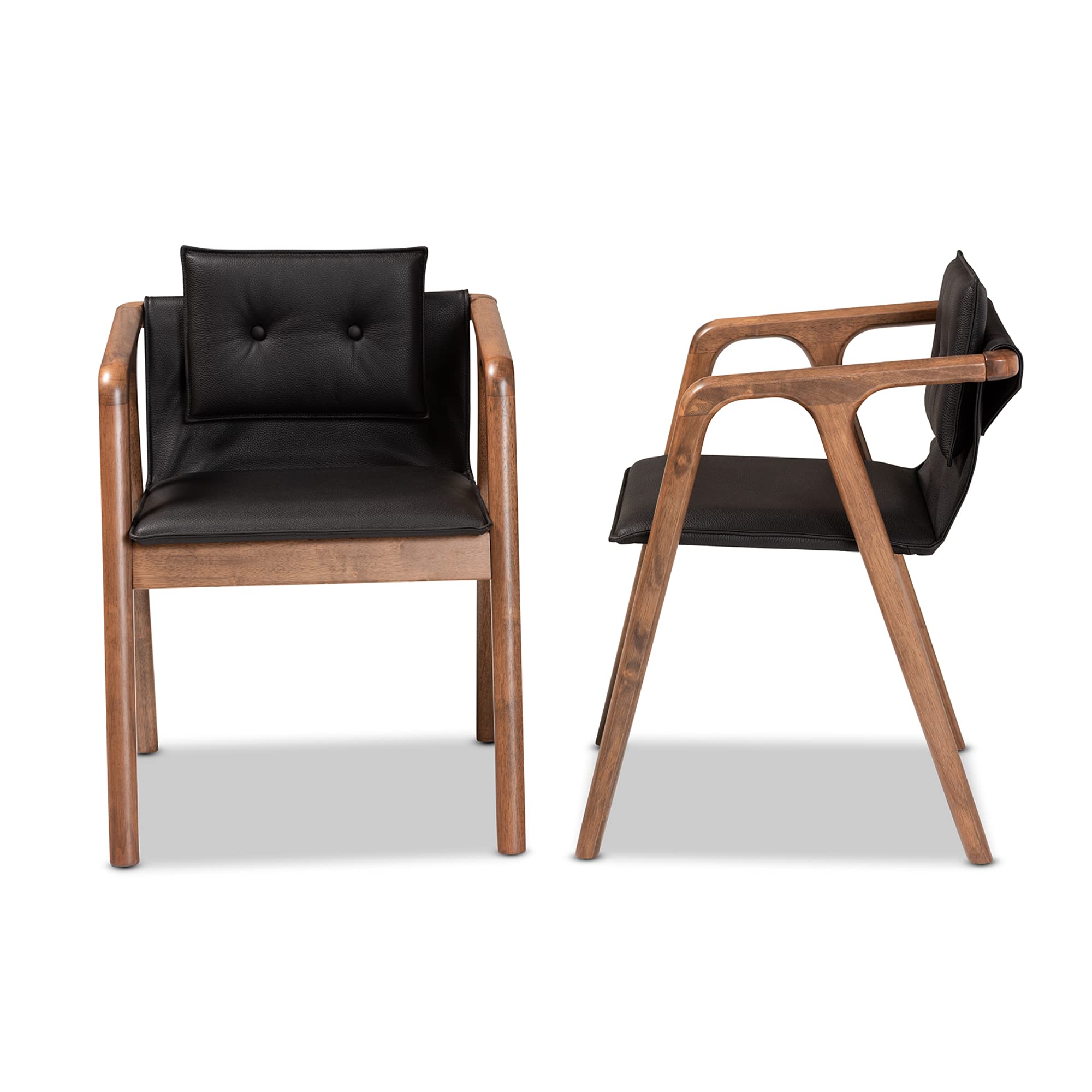 Baxton Studio Marcena Dining Chair Set - 2-Piece Black Faux Leather Upholstered Chairs with Walnut Brown Wood Frame - Modern Kitchen & Dining Room Furniture for Home & Restaurant Use