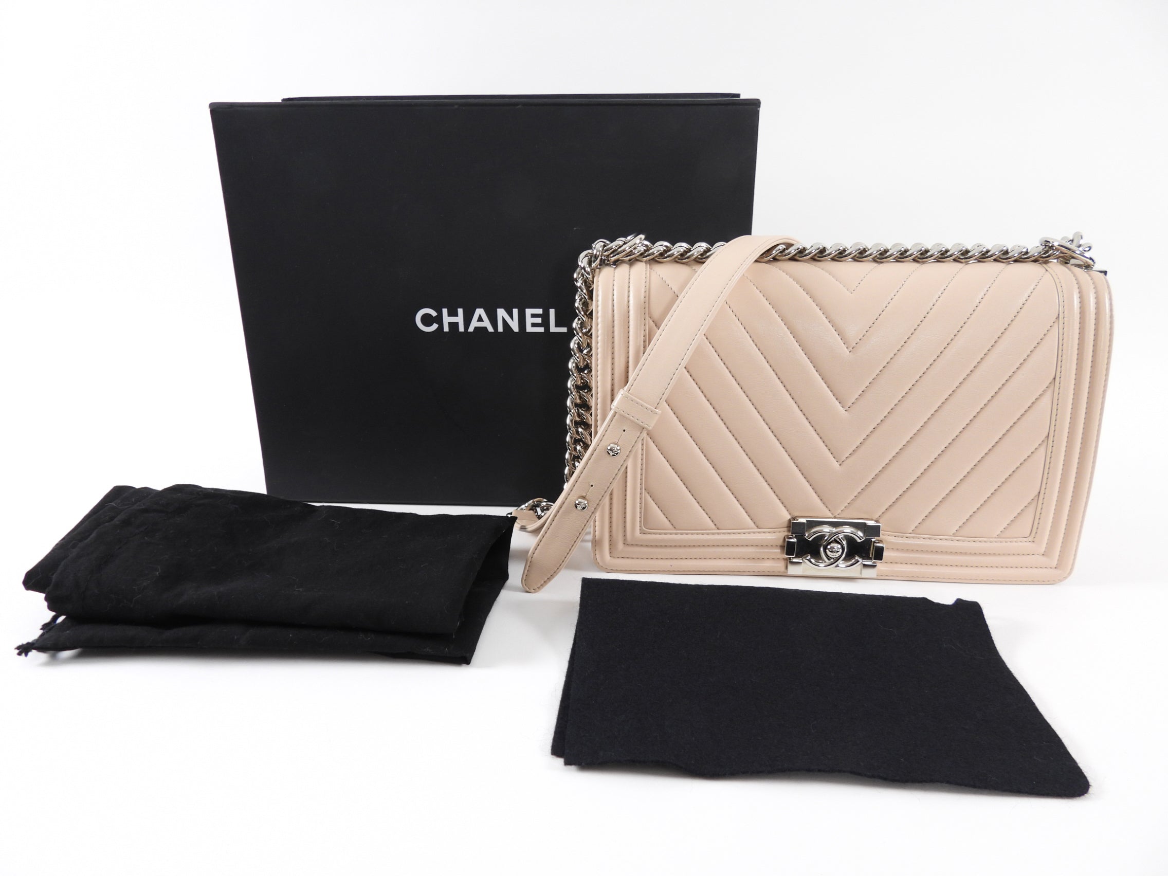 Chanel Nude Beige Chevron Quilted Leather Large Le Boy Bag - Luxury Designer Handbag for Women, Perfect for Parties, Dating & Special Occasions