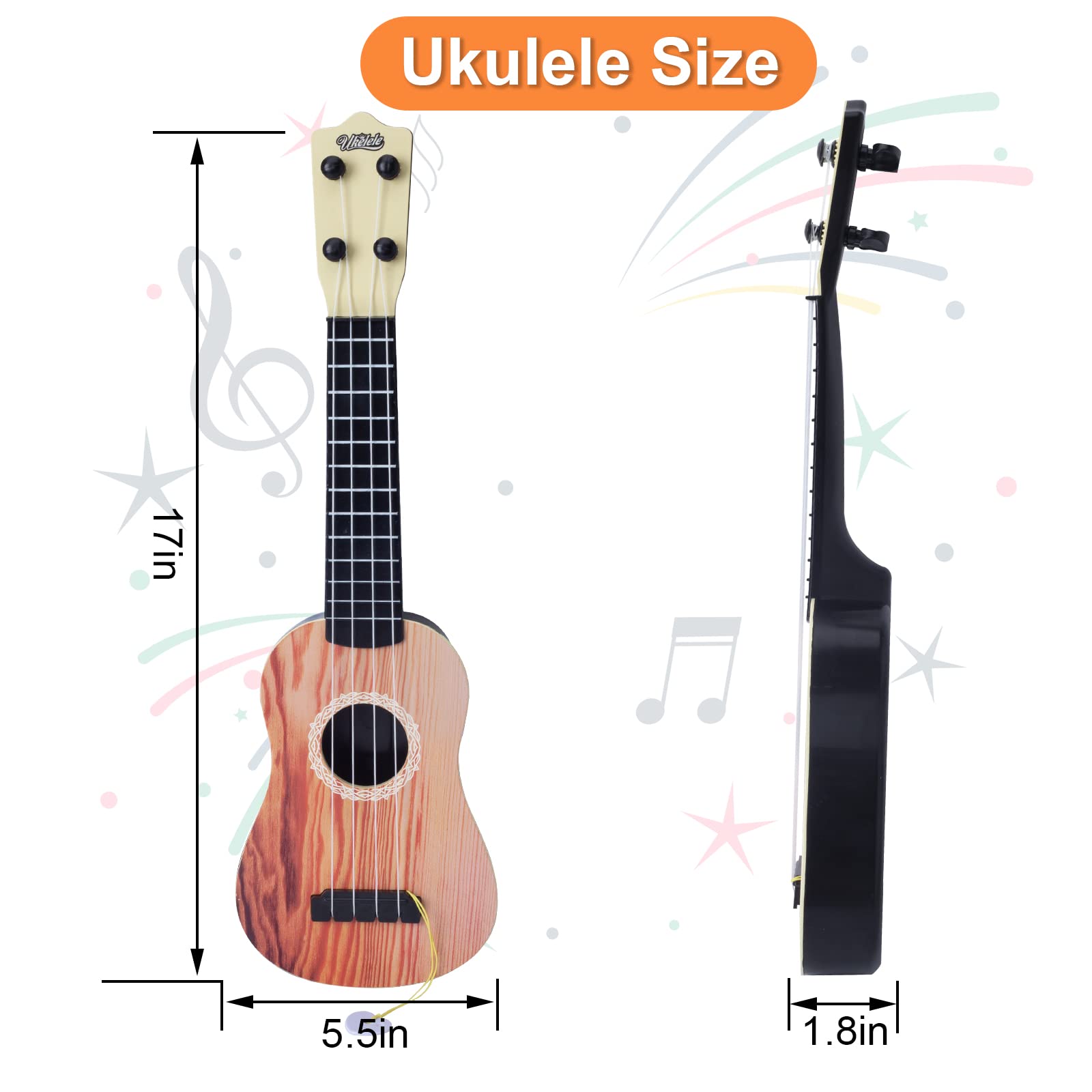 **YOLOPLUS+ 17 Inch Kids Ukulele Toy - 4-String Mini Guitar for Toddlers & Children - Brown Musical Learning Instrument for Early Education | Perfect for Birthday Gifts, Music Lessons & Playtime Fun**