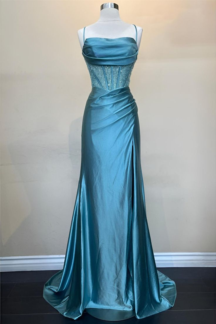 Elegant Green Mermaid Long Prom Dress with High Slit - Formal Evening Gown J4939 for Homecoming, Wedding Guest & Special Occasions