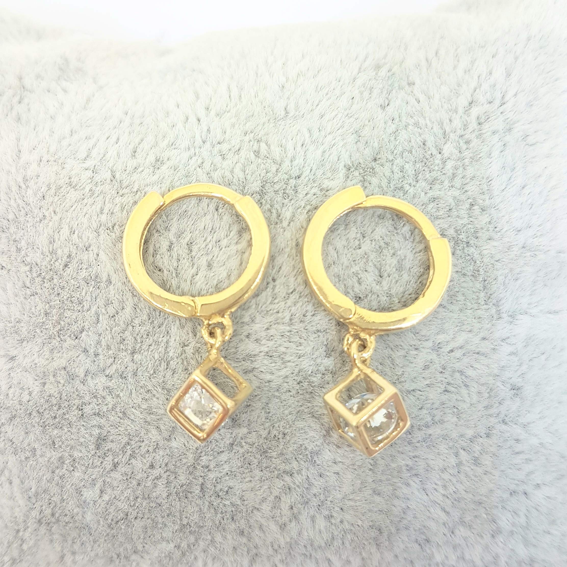 14K Solid Gold Dangle Drop Earrings for Women | Cubic Zirconia CZ Moving Inside | Elegant Party, Wedding & Evening Wear Jewelry