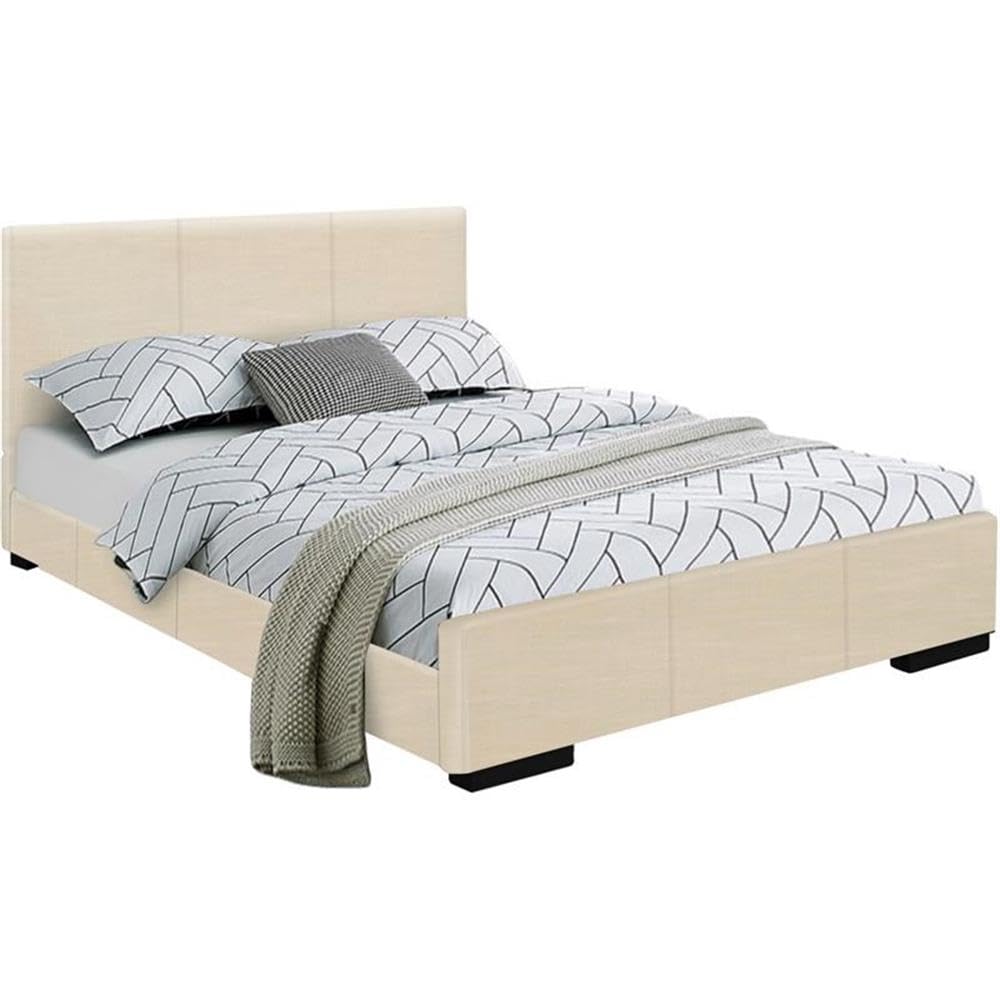 Camden Isle Abbey Platform Bed - Twin Size, Beige Upholstered Bed Frame with Sturdy Wooden Slats | Perfect for Kids' Rooms, Guest Bedrooms & Small Spaces