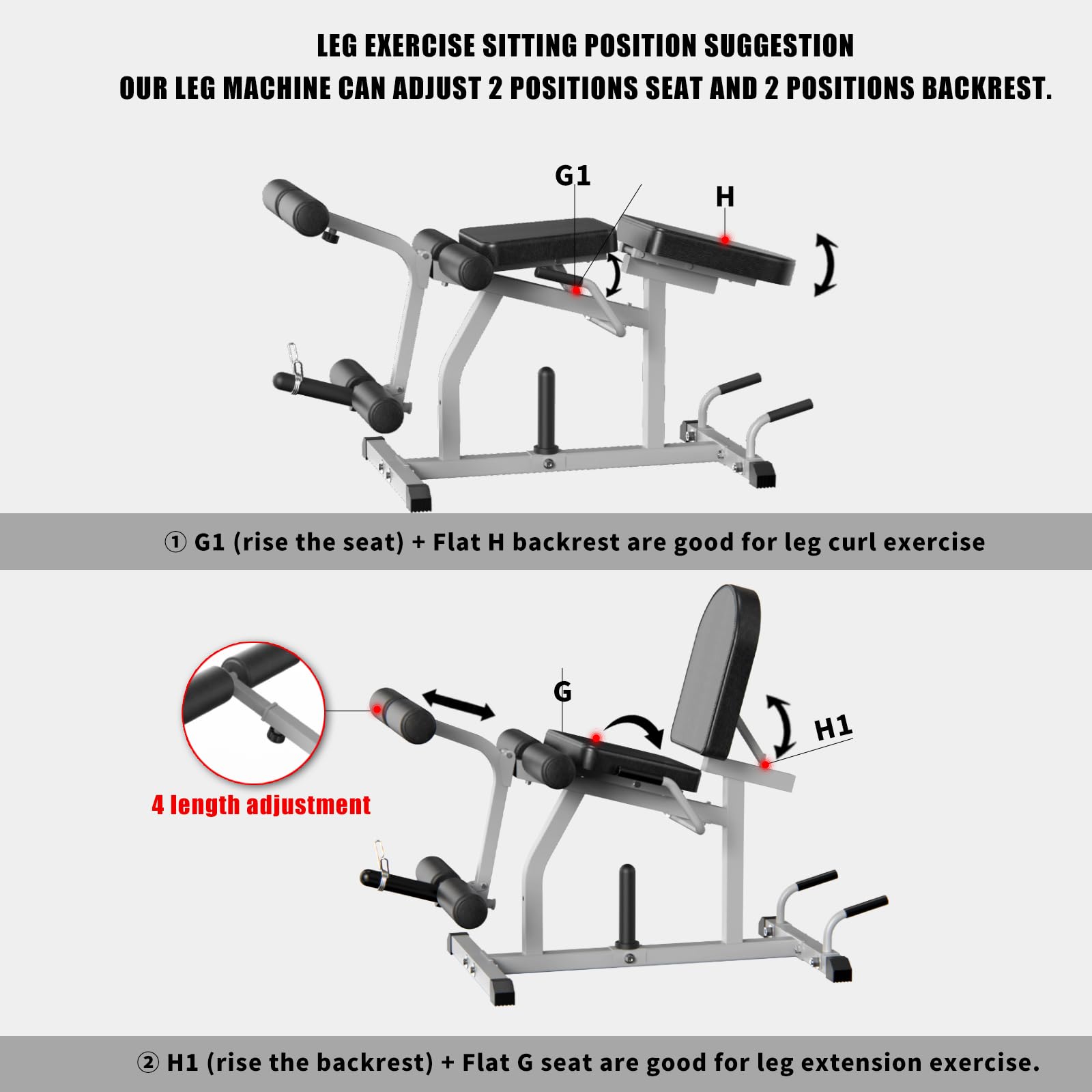 2-in-1 Adjustable Leg Extension and Curl Machine for Home Gym - 660lbs Weight Capacity - Smooth Transition Between Exercises - Perfect for Leg Workouts and Strength Training