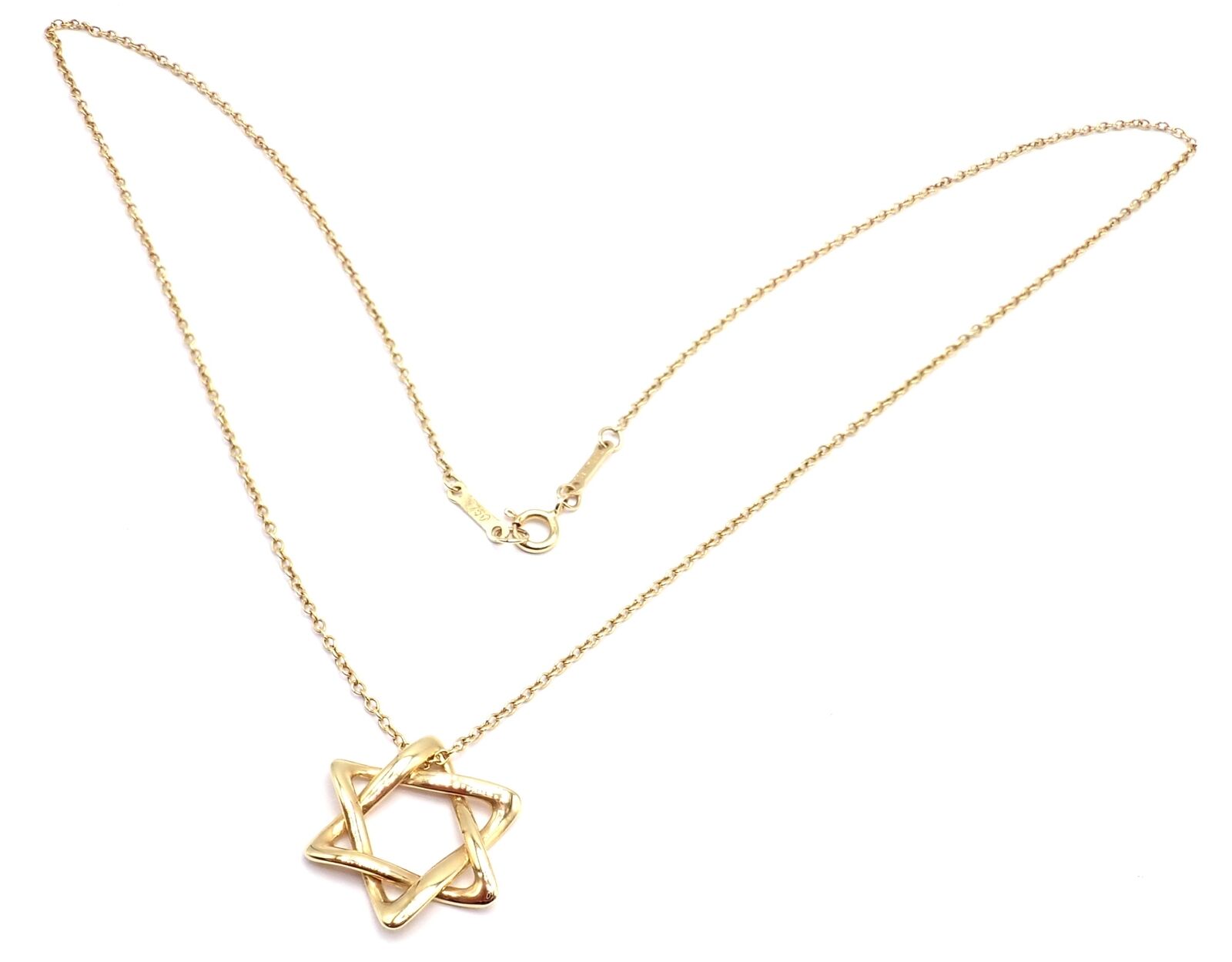 Authentic Tiffany & Co Peretti 18k Yellow Gold Star of David Pendant Necklace - Elegant Jewish Jewelry Gift for Women, Perfect for Hanukkah, Bar Mitzvah & Special Occasions