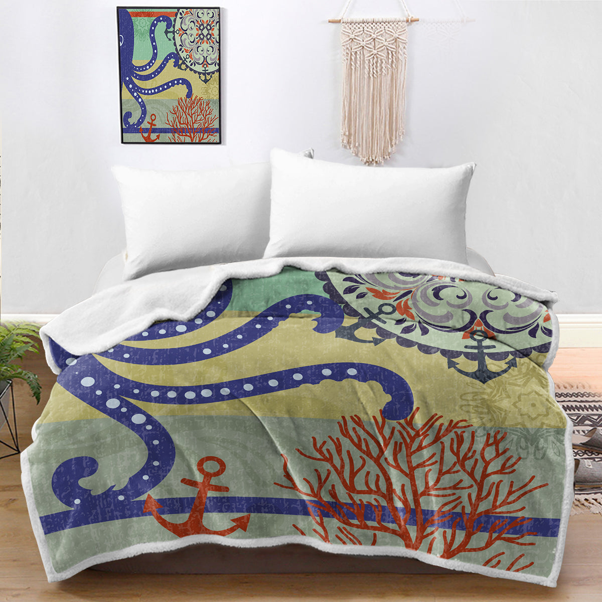 Soft Octopus Themed Bedspread Blanket - Cozy & Stylish for Kids & Adults - Perfect for Bedroom Decor, Gifts, and Cuddling