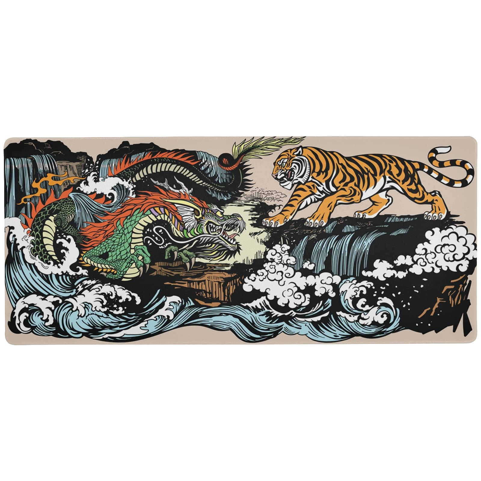 Large Gaming Mouse Pad with Chinese East Asian Dragon Design - 31.5x15.7x0.12 Inch Non-Slip Rubber Base Computer Mouse Mat for Gamers, Office & Study | Perfect for PC Gaming, Work Desks and Home Office Setup