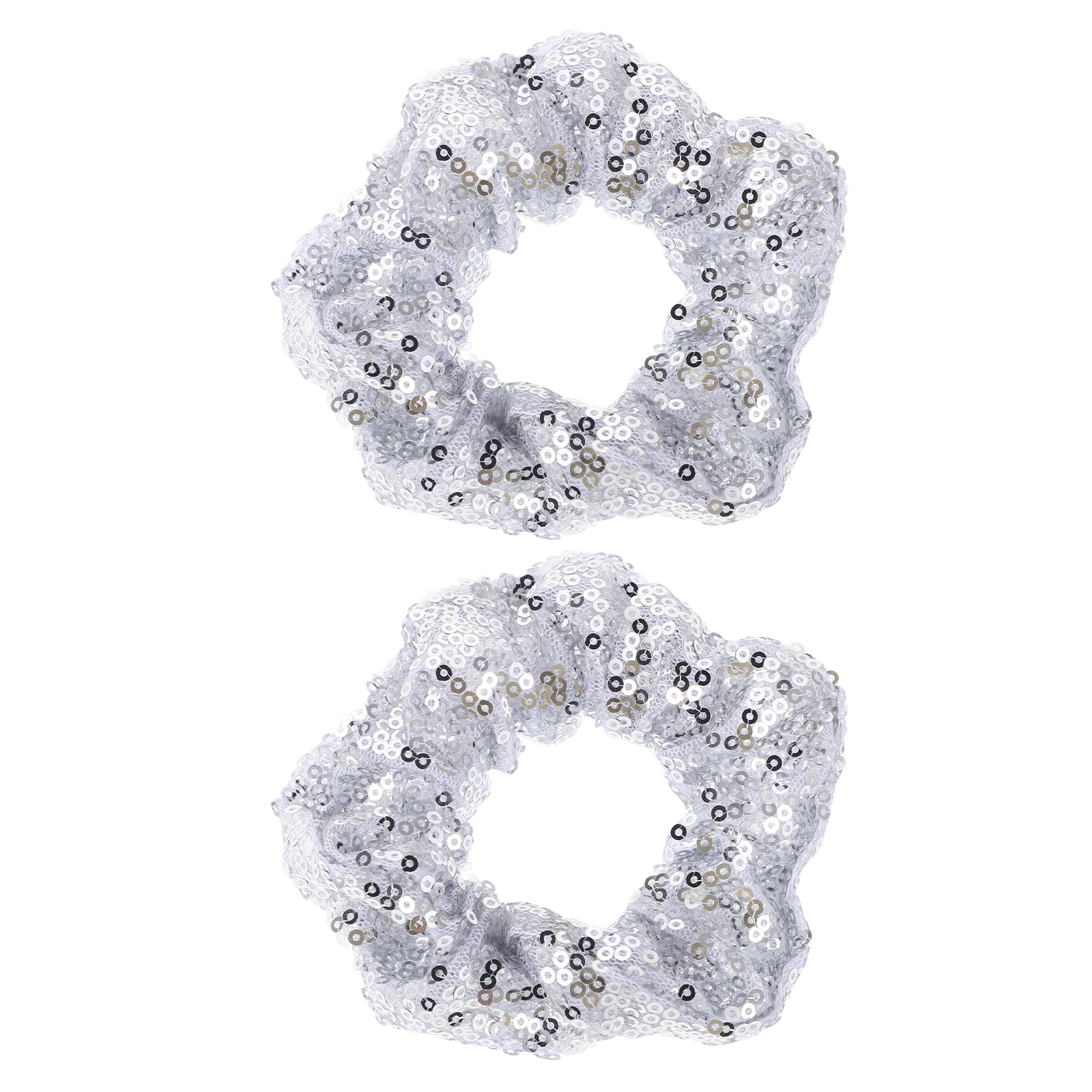 Lurrose Women's Hair Scrunchies 2PCS - Sparkly Silver Sequins Hair Ties, Elastic Ponytail Holders for Girls and Women | Perfect for School, Parties, and Everyday Use
