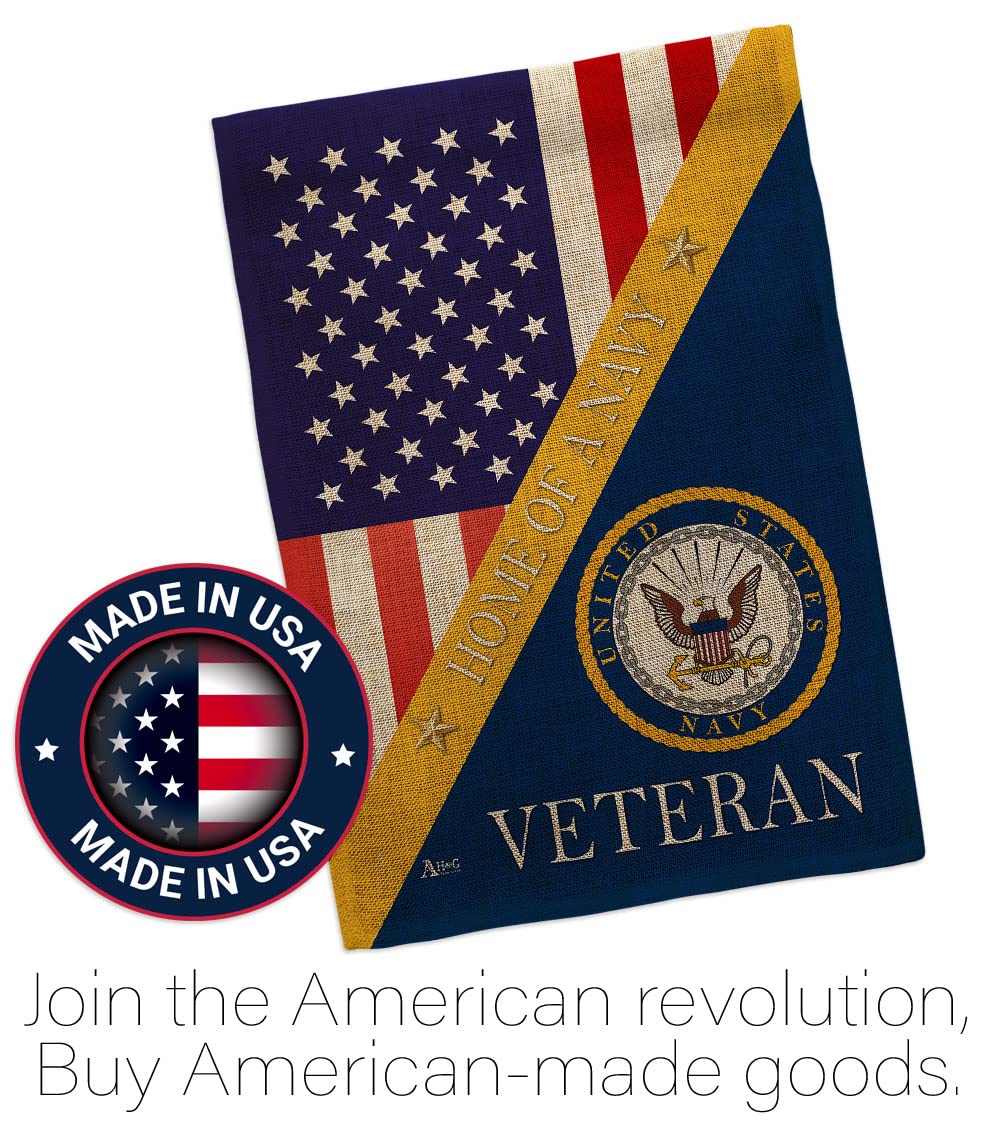 US Navy Burlap Garden Flag Set with Stand - Military Veteran Yard Decor for Patriotic Homes