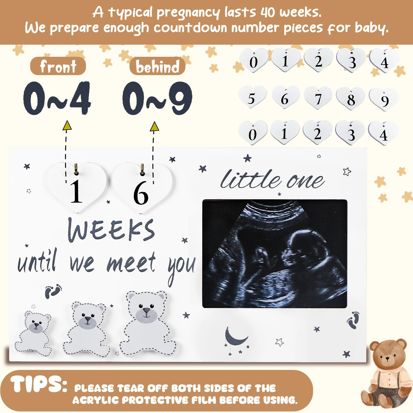 OurWarm Ultrasound Picture Frames - Baby Countdown Weeks & Announcement Sign - Perfect Gift for Expecting Moms