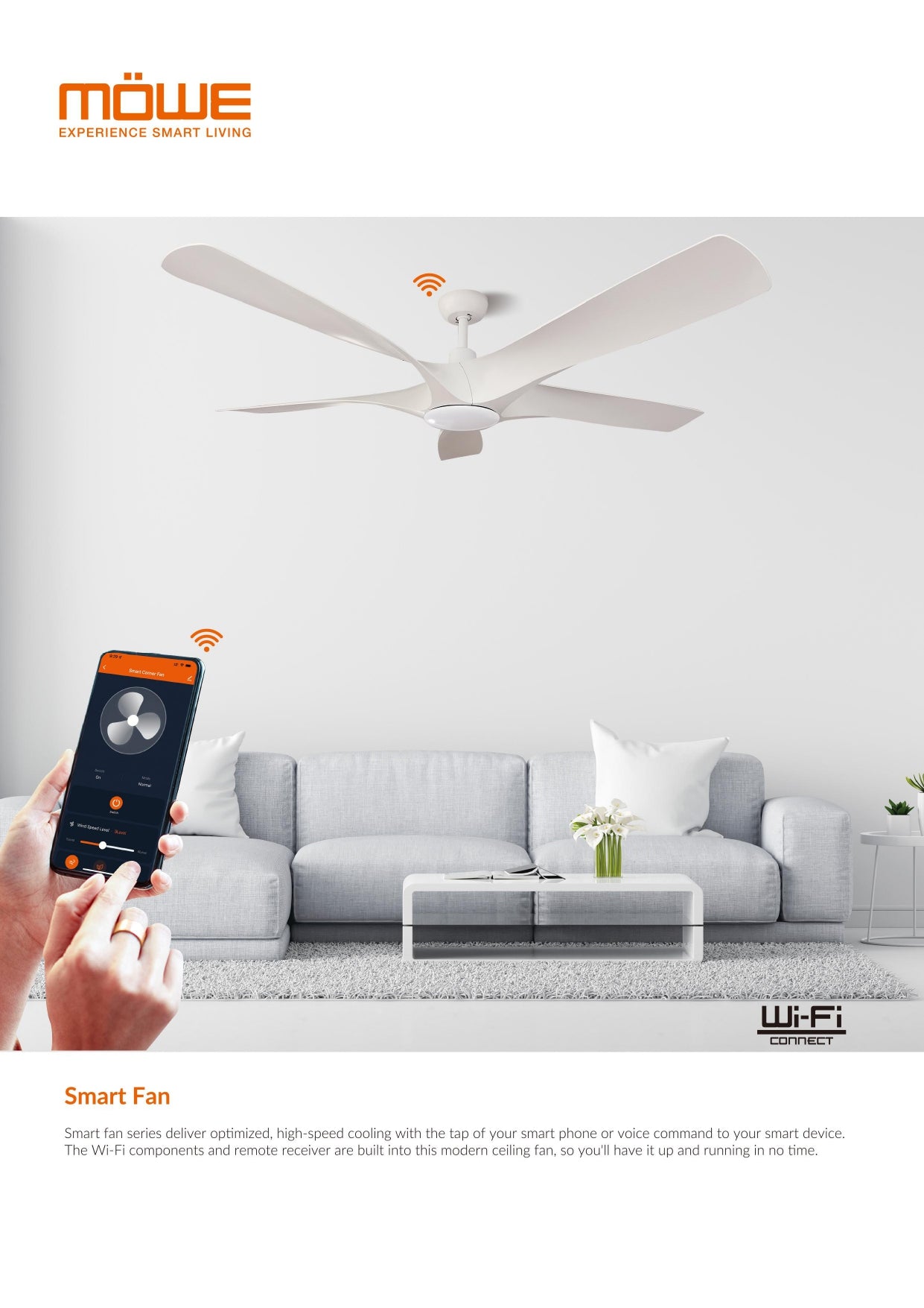 MW600F Smart Ceiling Fan with Remote Control, 60 Inch Energy Efficient LED Light, 3 Speed Settings, Quiet DC Motor - Perfect for Bedroom, Living Room and Office Spaces