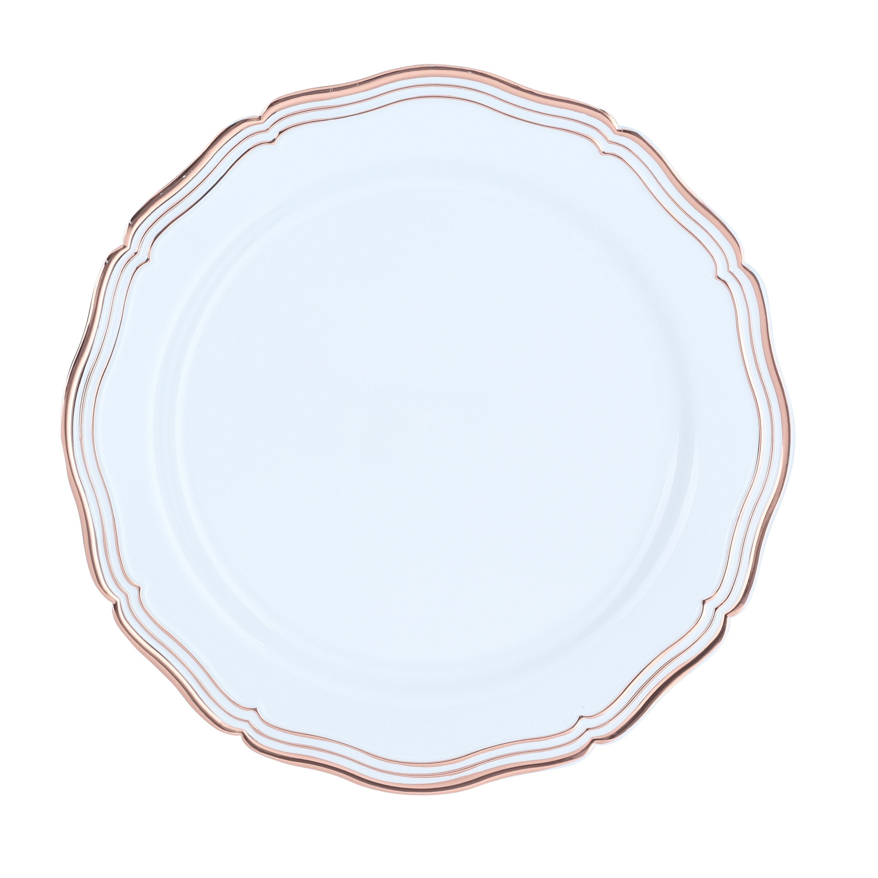 10-Pack Rose Gold & White Round Plastic Plates for Parties, Weddings & Events - Elegant Disposable Dinnerware Set by Aristocrat