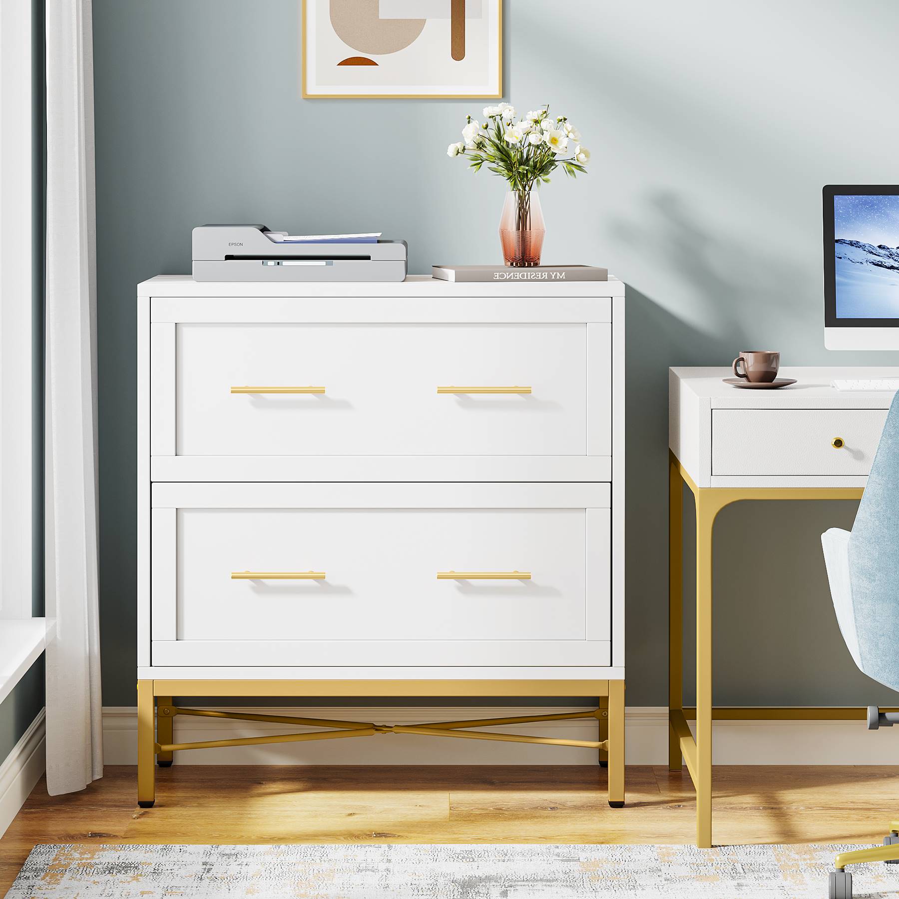 2 Drawer Lateral File Cabinet - Office Storage Cabinet with Printer Stand for Home & Office Organization - Perfect for Documents, Files & Printer Storage