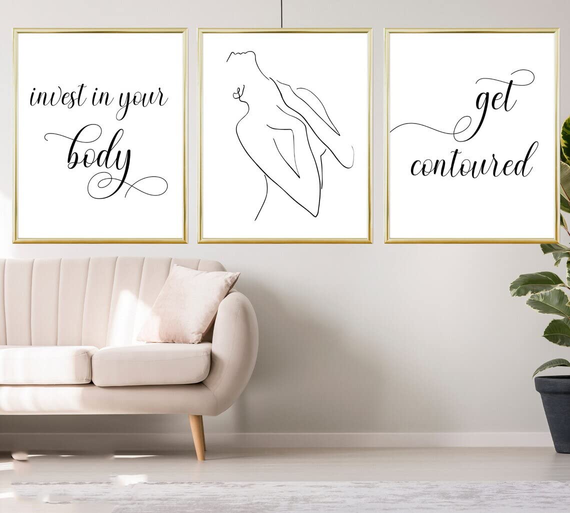 NATVVA 3-Piece Body Sculpting Wall Art Set - Elegant Body Contour Canvas Prints for Spa, Bathroom & Beauty Salon Decor - Stretched Inner Frame Wall Art - Perfect for Relaxation & Aesthetic Enhancement