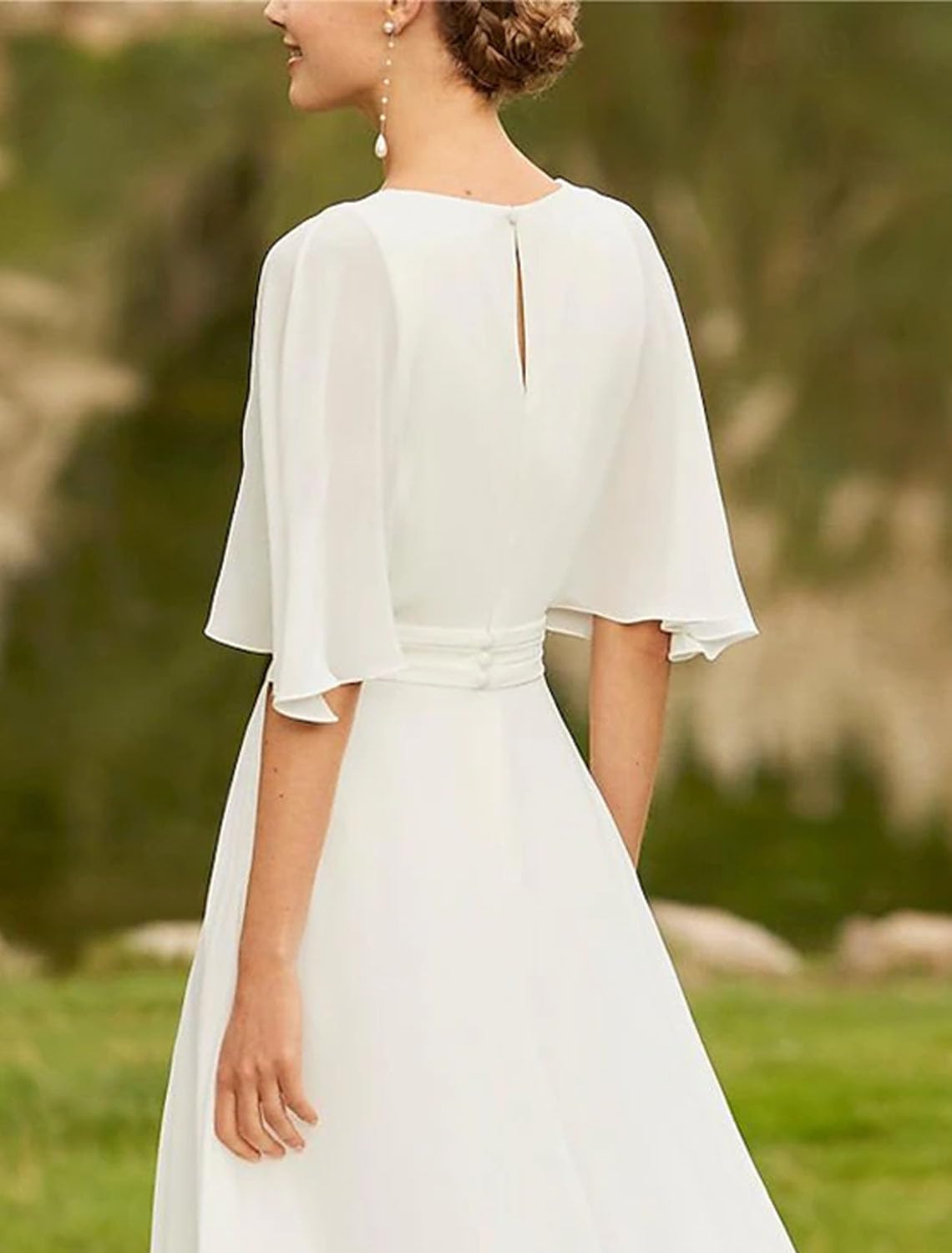 Lyhias Elegant Two-Piece Jumpsuit Wedding Dress | V-Neck Court Train Bridal Gown with Half Sleeves | Perfect for 2024 Weddings, Receptions & Formal Events