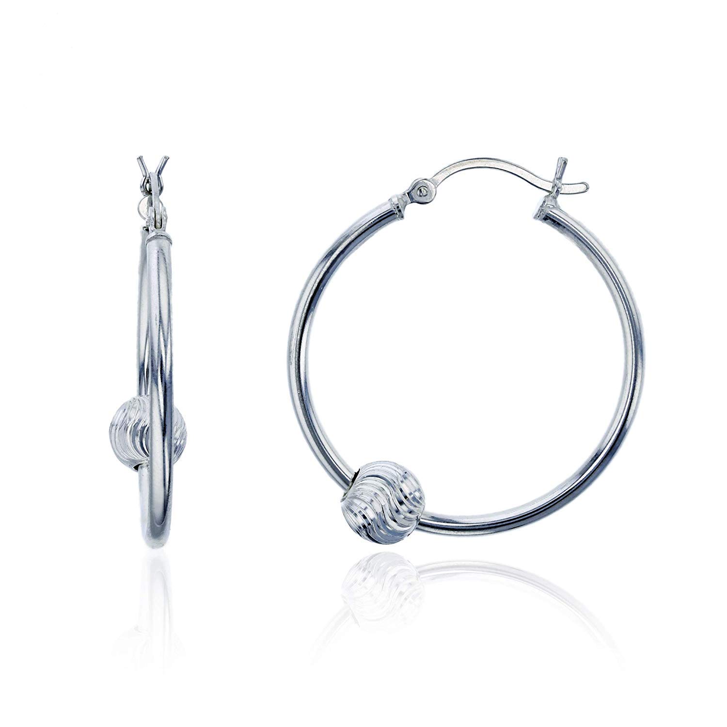 Sterling Silver Beaded Hoop Earrings for Women - 14K Gold Plated Round Hoops with Secure Snap Closure | Classic Shiny Graduated Bead Design | Perfect for Parties, Weddings & Everyday Wear