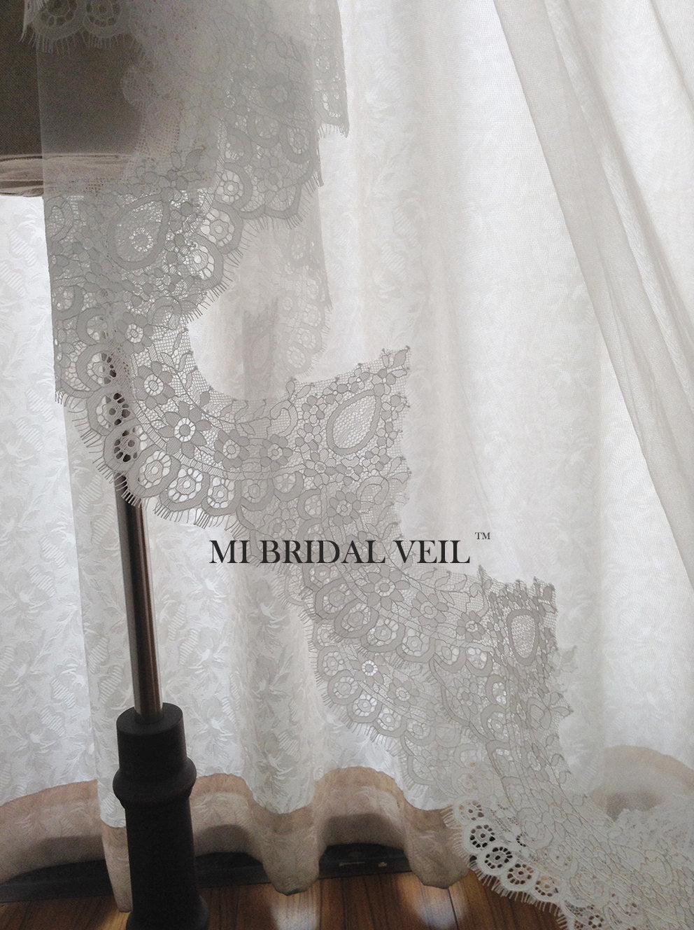 Elegant Cathedral Mantilla Lace Wedding Veil with Blusher - Perfect for Bridal Ceremonies, Church Weddings & Formal Events