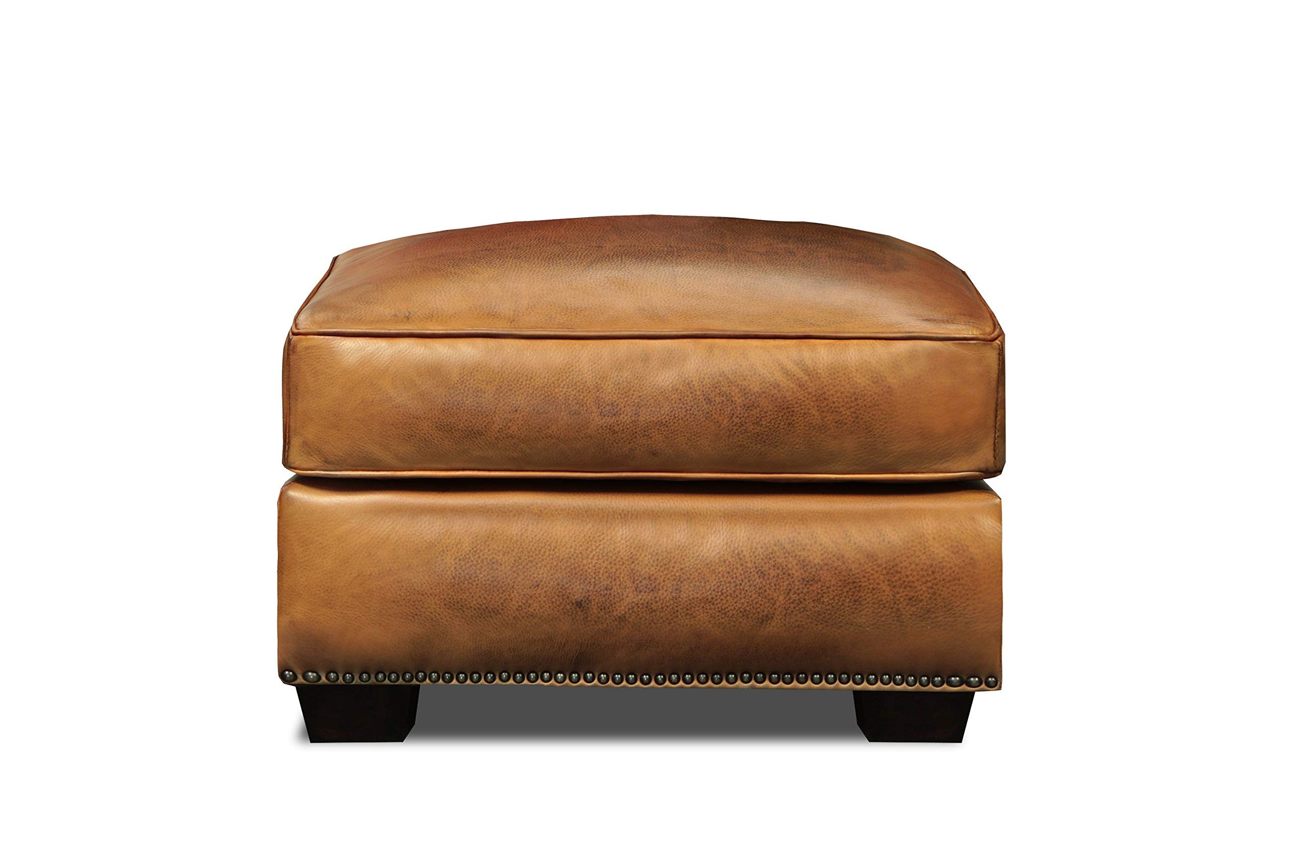 Valencia 100% Top Grain Hand Antiqued Leather Traditional Ottoman Footstool - Luxury Leather Pouf for Living Room, Bedroom & Office Decor