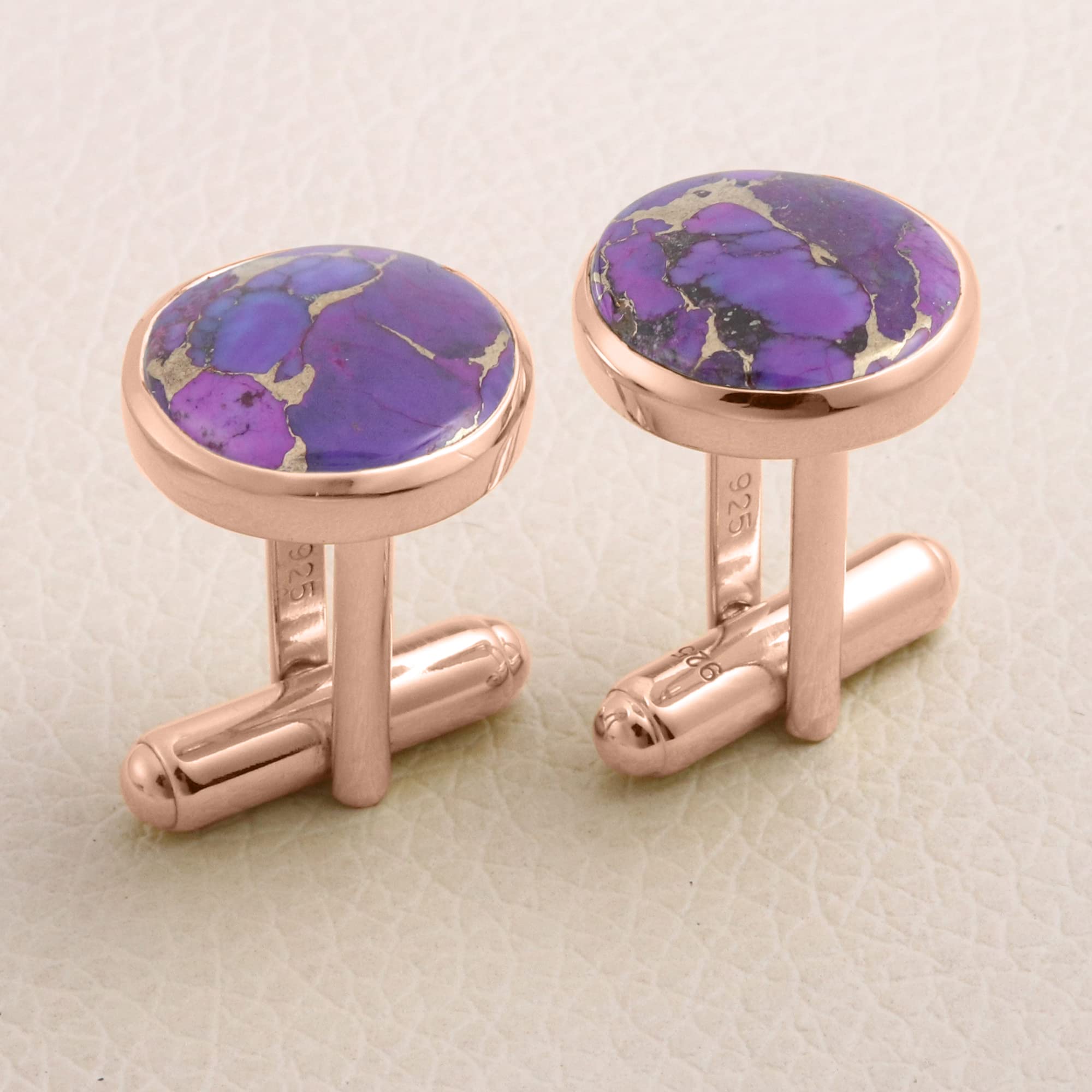 925 Sterling Silver Purple Copper Turquoise Cufflinks for Men - Elegant Dress Shirt Accessories for Weddings, Business & Formal Occasions