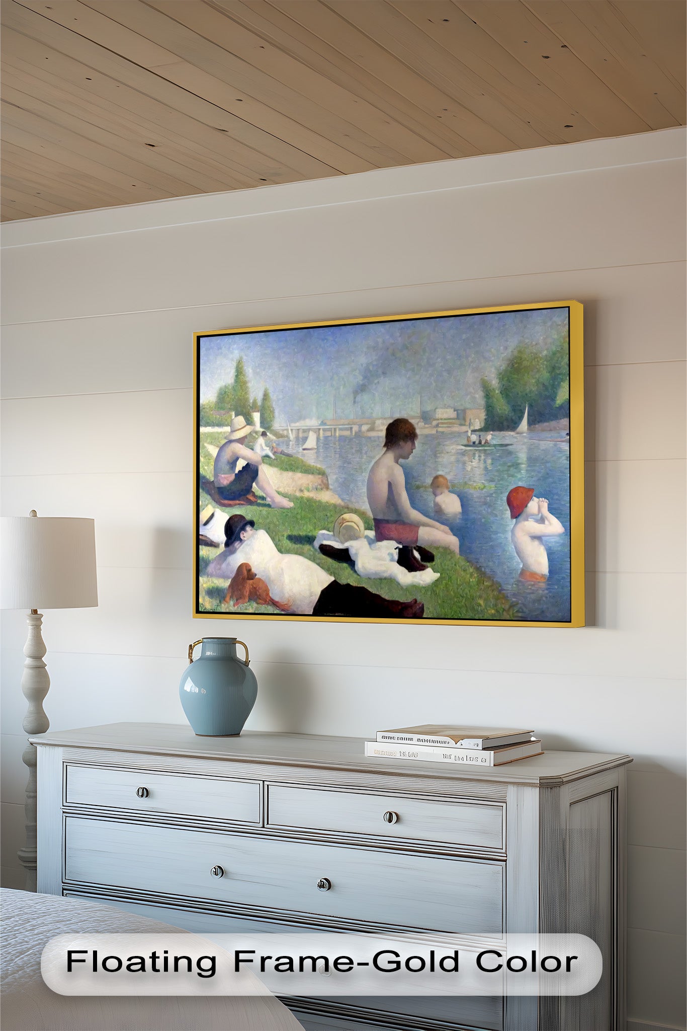 Afternoon Light on the Riverbank - Handmade Pointillism Oil Painting on Canvas - Wall Art for Living Room, Bedroom & Office Decor