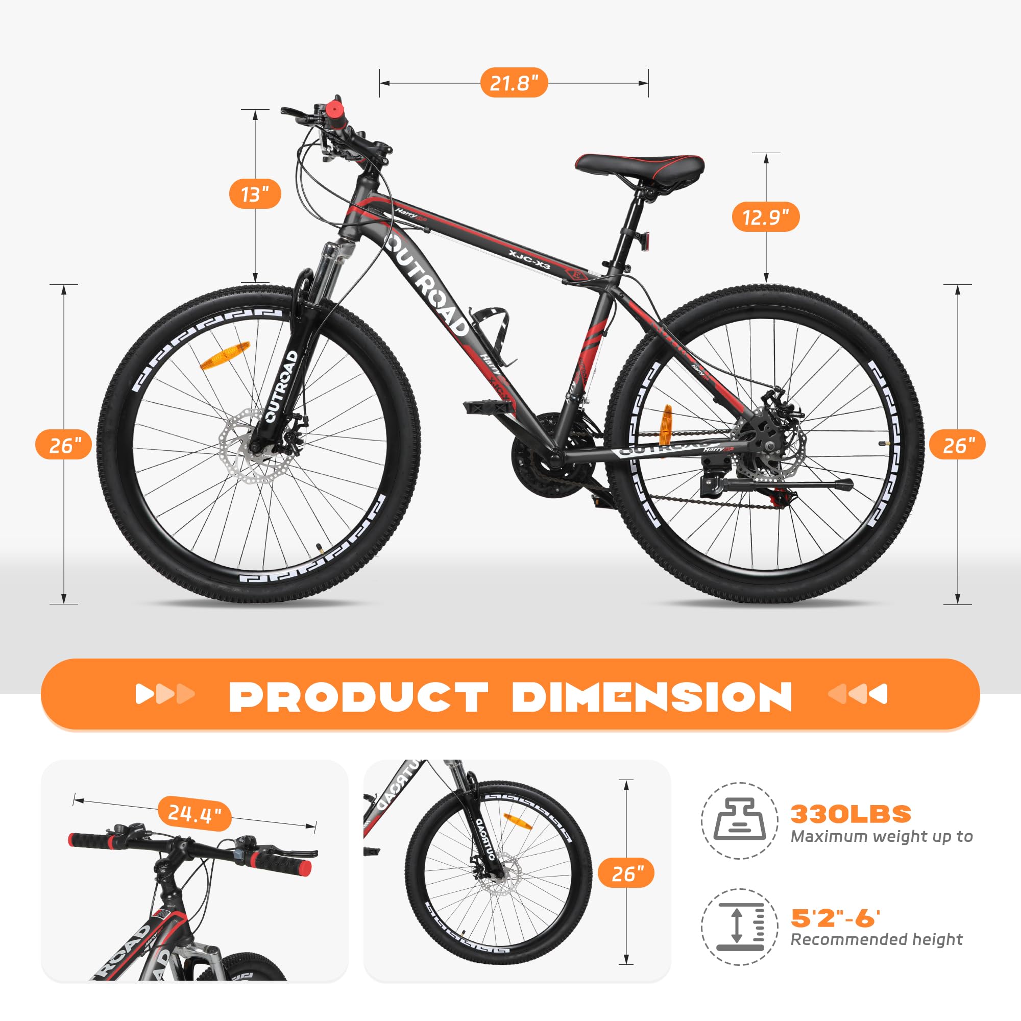 26 Inch Mountain Bike for Adults - Lightweight Aluminum Frame, 21-Speed Gears with Dual Disc Brakes & Lock-Out Suspension Fork - Men's & Women's All-Terrain Bicycle for Trail Riding, Commuting and Outdoor Adventures