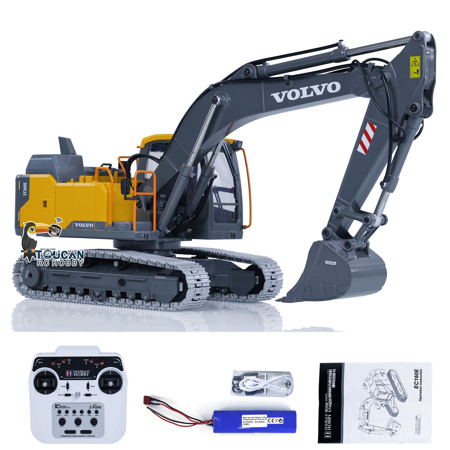 1:14 Scale RC Excavator Toy - Alloy Metal DoubleE E010 EC 160E Remote Control Construction Vehicle | Realistic Engineering Model for Kids & Adults | Outdoor Play, Construction Site Simulation, Birthday Gift for Boys