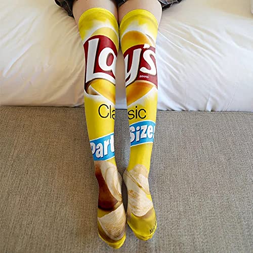 YINSHENG Funny Potato Chip Print Women's Thigh High Stockings - Cute Over The Knee Socks for Students, Sexy Lingerie & Wild Outfits - Perfect for Cosplay, Parties and Daily Fashion