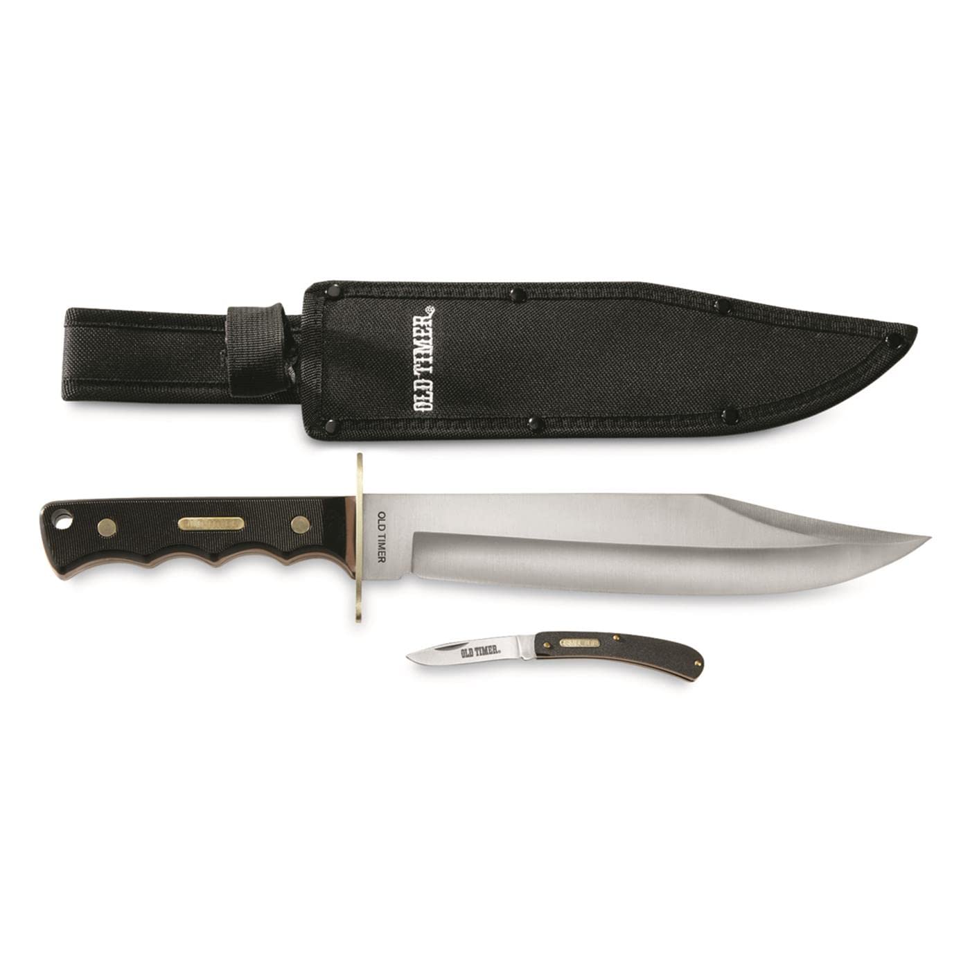 Old Timer Bowie Knife with Folding Sheath - High Carbon Steel Hunting Knife for Outdoor Camping, Survival & Bushcraft Activities