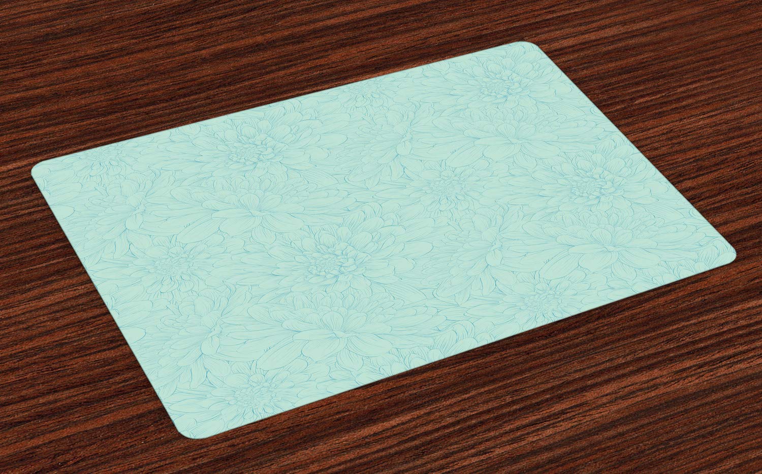 Ambesonne Turquoise Place Mats Set of 4 - Hand-Painted Dahlia Floral Design with Brush Stroke Effect - Washable Fabric Table Mats for Dining Room & Kitchen Decor - Perfect for Dinner Parties, Holiday Gatherings & Everyday Use