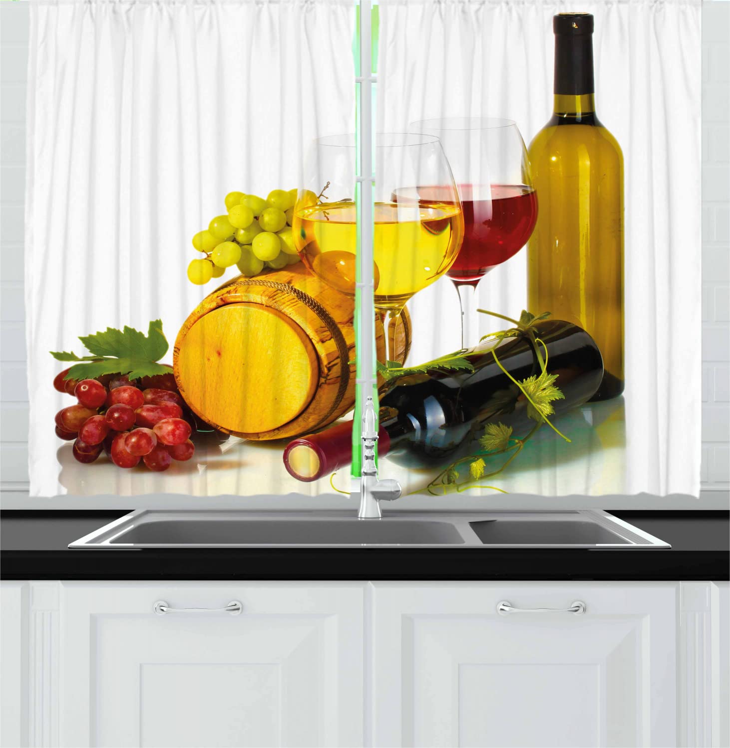 Ambesonne Wine Themed Kitchen Curtains - 2 Panel Set with Rod Pocket, 55