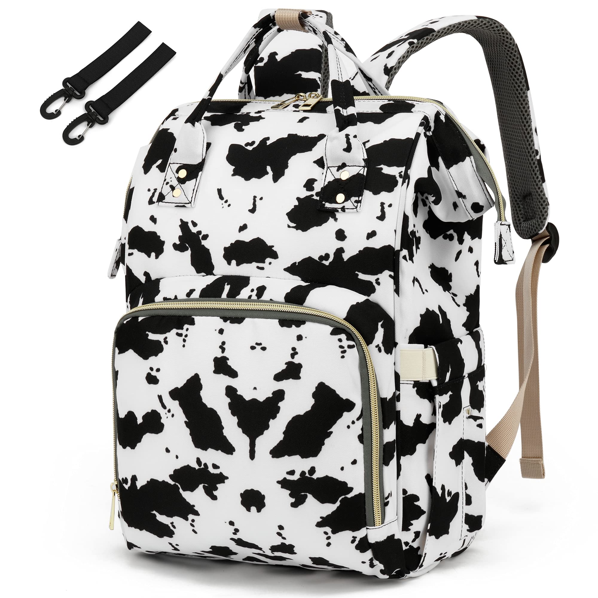 Waterproof Cow Print Diaper Backpack for Baby Girls & Moms - Large Capacity Nappy Bag for Travel, Hospital Visits & Daily Baby Essentials