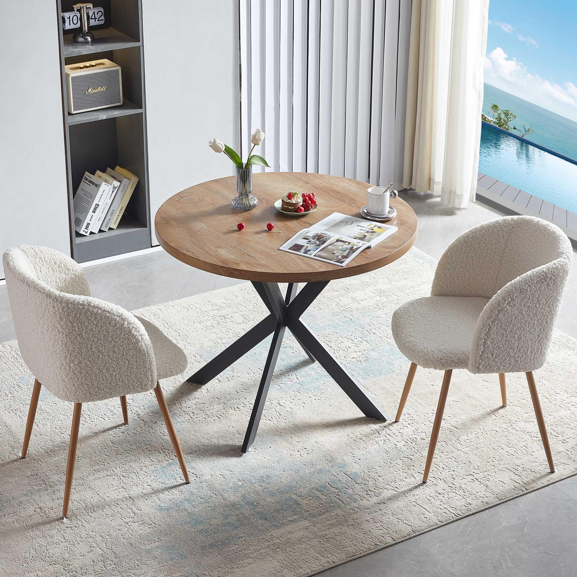 3-Piece Round Dining Table Set for 2 - Thick Wood-Look Tabletop & 2 Padded Armchairs - Kitchen & Small Space Furniture - Perfect for Apartments, Breakfast Nooks & Cozy Restaurants