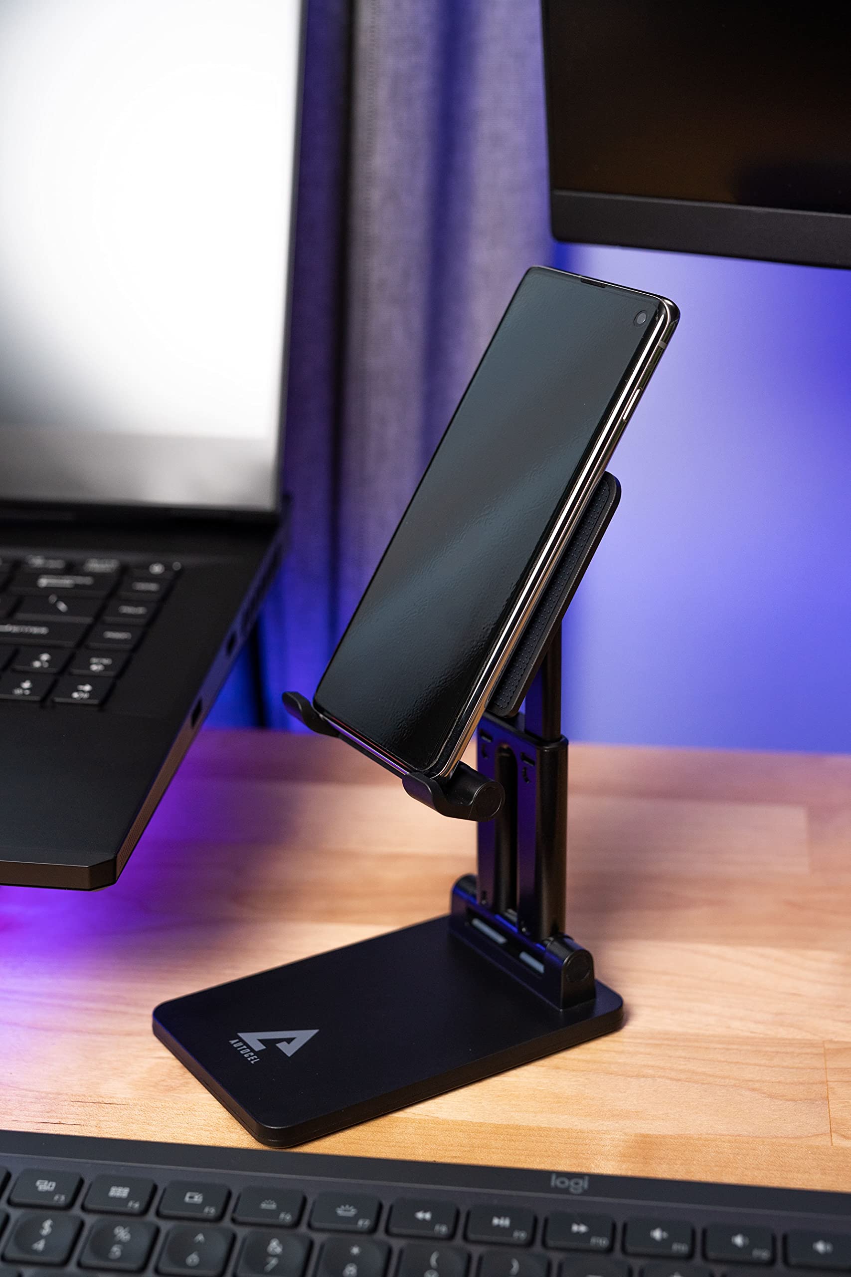 Foldable Phone Stand for Desk - Universal Holder Compatible with All Smartphones, Tablets & Nintendo Switch | Black Single Bar Design | Perfect for Office, Kitchen & Gaming Setup | Great Gift Idea for Tech Lovers