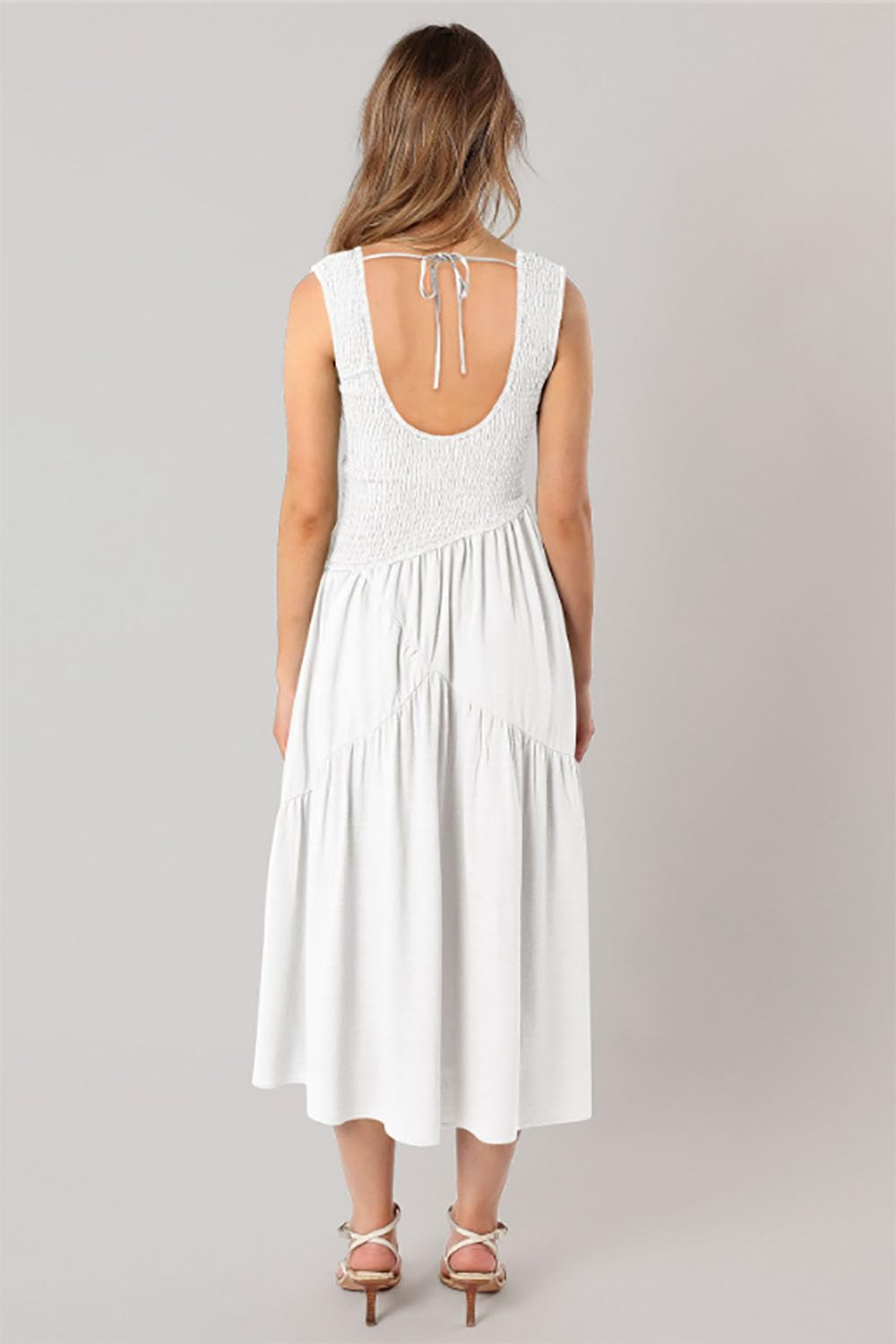Women's Square Neck Sleeveless Backless Tie-Up Summer Dress - Casual Solid Tiered Skirt for Beach Vacation, Party & Holiday Wear