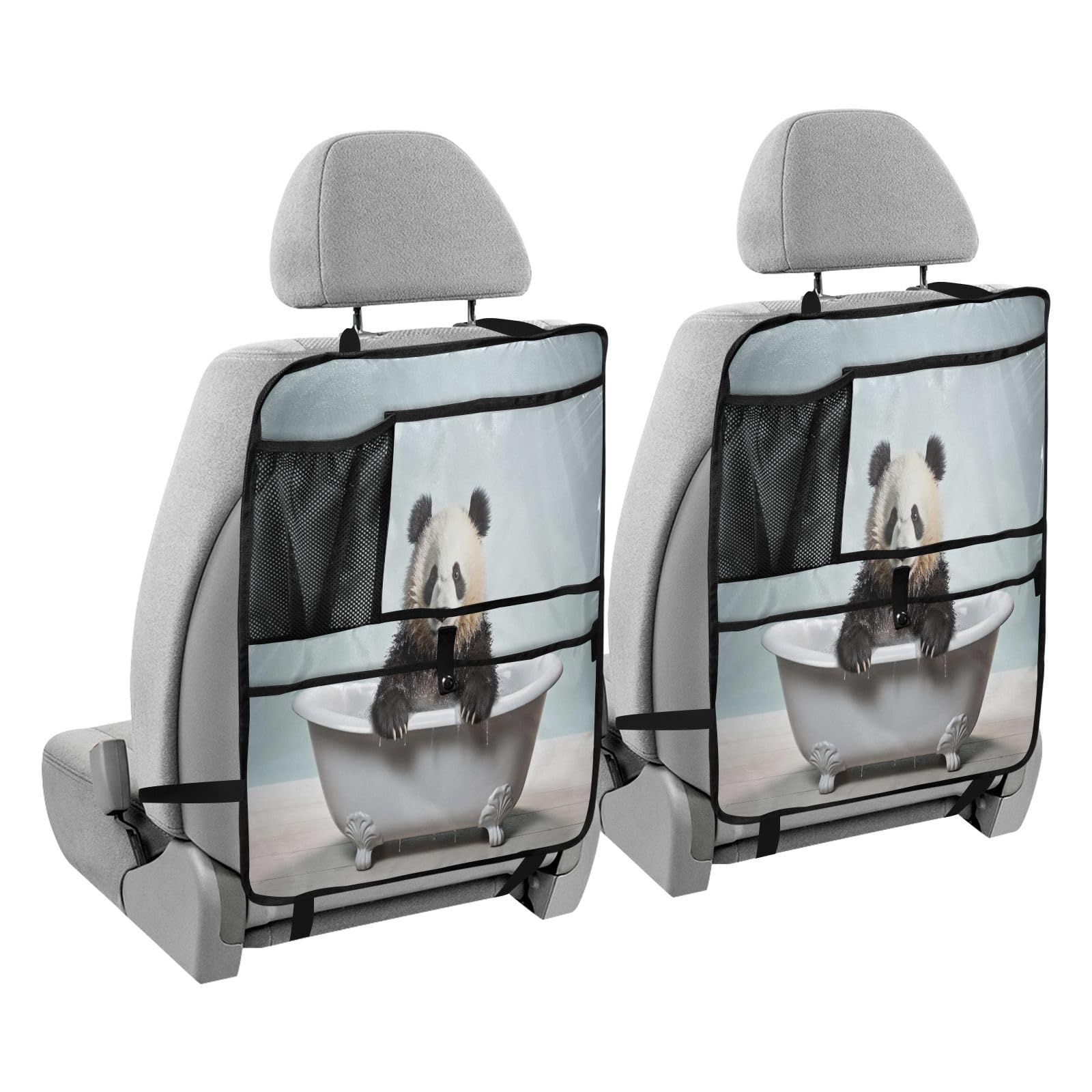 **Sinestour 2-Pack Panda Bathtub Kick Mats – Waterproof Car Back Seat Protector for Kids, Anti-Scratch & Mud Guard with Storage Pockets – Perfect for Family Road Trips & Daily Commutes**