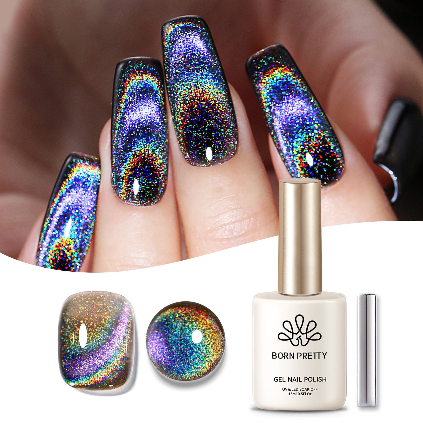 Black Iridescent Cat Magnetic Gel Nail Polish - 15ml Long Lasting UV LED Soak Off Manicure - Perfect for Nail Art, Salon & Home Use