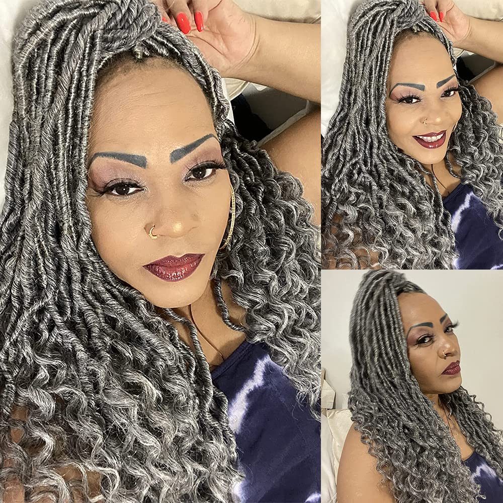 6 Packs Goddess Locs Crochet Hair - Wavy Curly Grey Synthetic Hair Extensions for Faux Locs & Braiding - 20