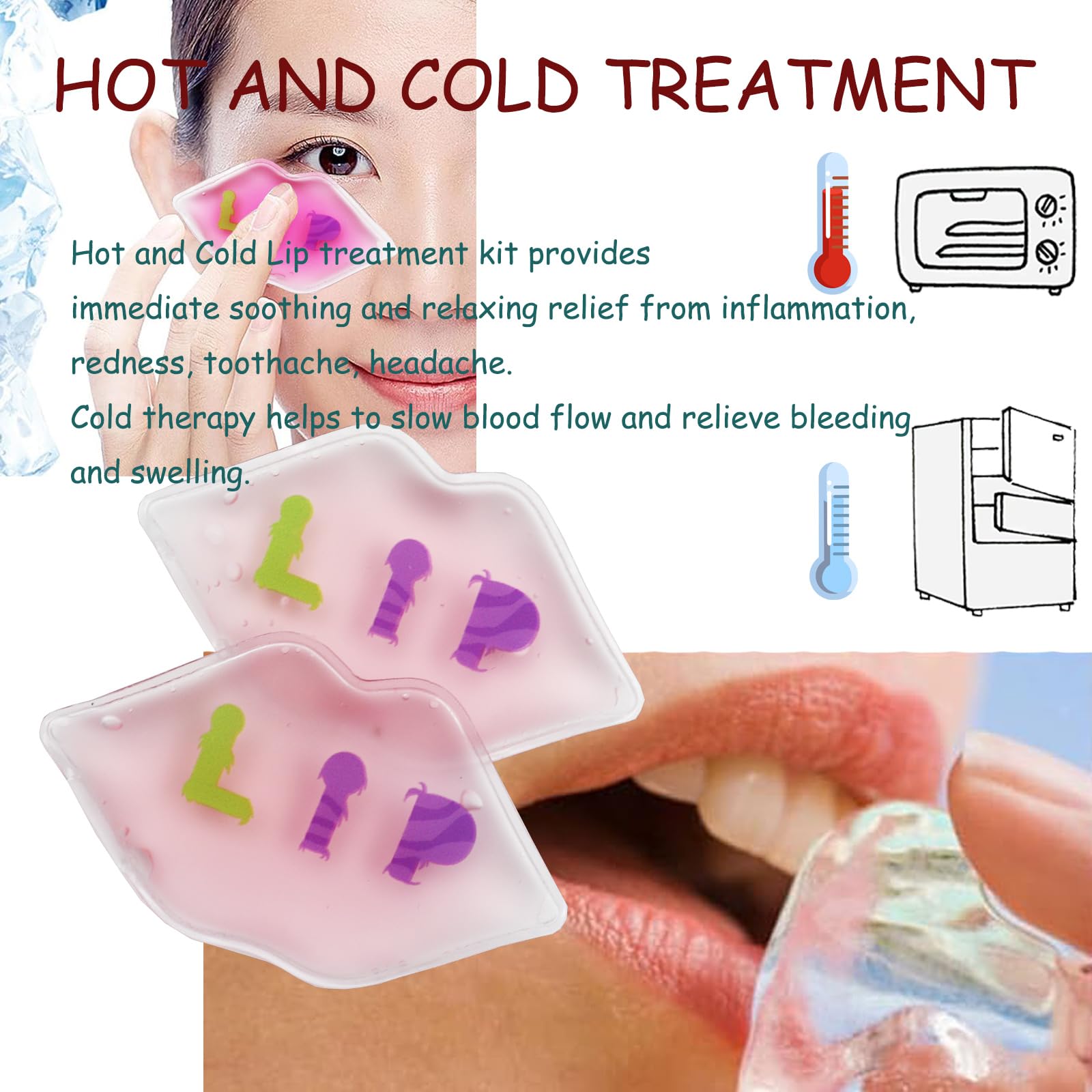 Reusable Lip Ice Pack for Swelling Relief - 6 Pack Cosmetic Lip Care Pads (5x9cm) to Reduce Pain, Anti-Aging & Relax Lips - Perfect for Post-Procedure, Sunburn, or Chapped Lips Care
