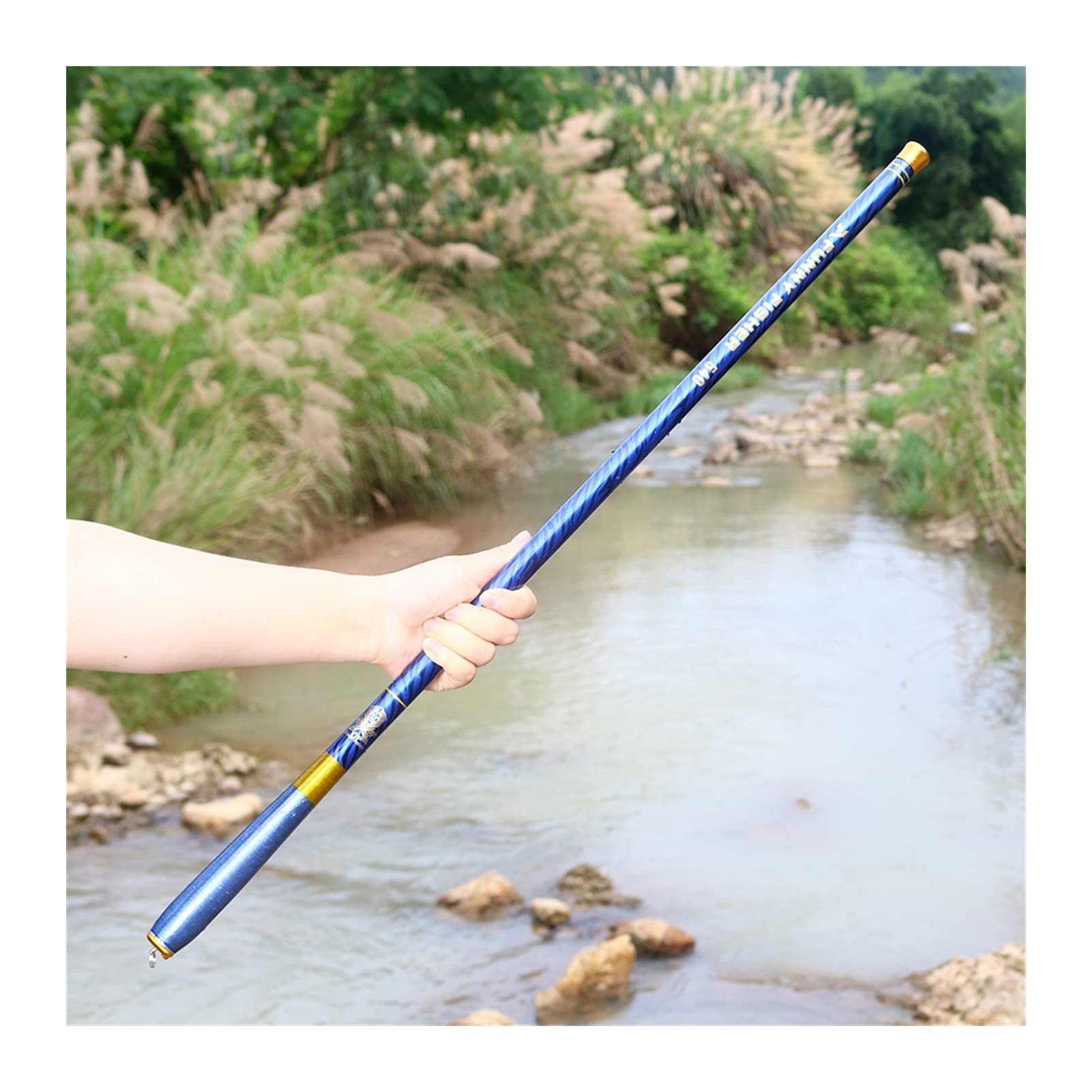 TOMYEUS Retractable Fishing Rod Kit - 7.2M Super Hard Carbon Fiber Telescopic Pole for Carp, Freshwater & River Fishing - Beginner Friendly Gear Set (Blue) - Perfect for Stream, Lake & Shoreline Angling - Ideal for Camping, Hiking and Outdoor Fishing Adventures