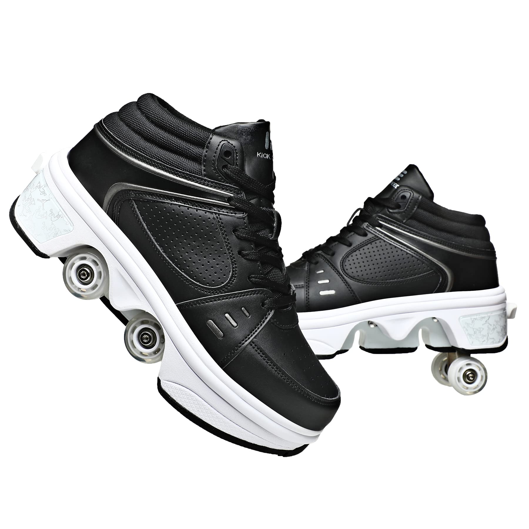 2-in-1 Roller Skates Shoes with Retractable 4 Wheels & Pop-Out Design - Adjustable Kids Skating Sneakers for Boys & Girls - Perfect for Outdoor Sports, Park Skating & Birthday Gifts
