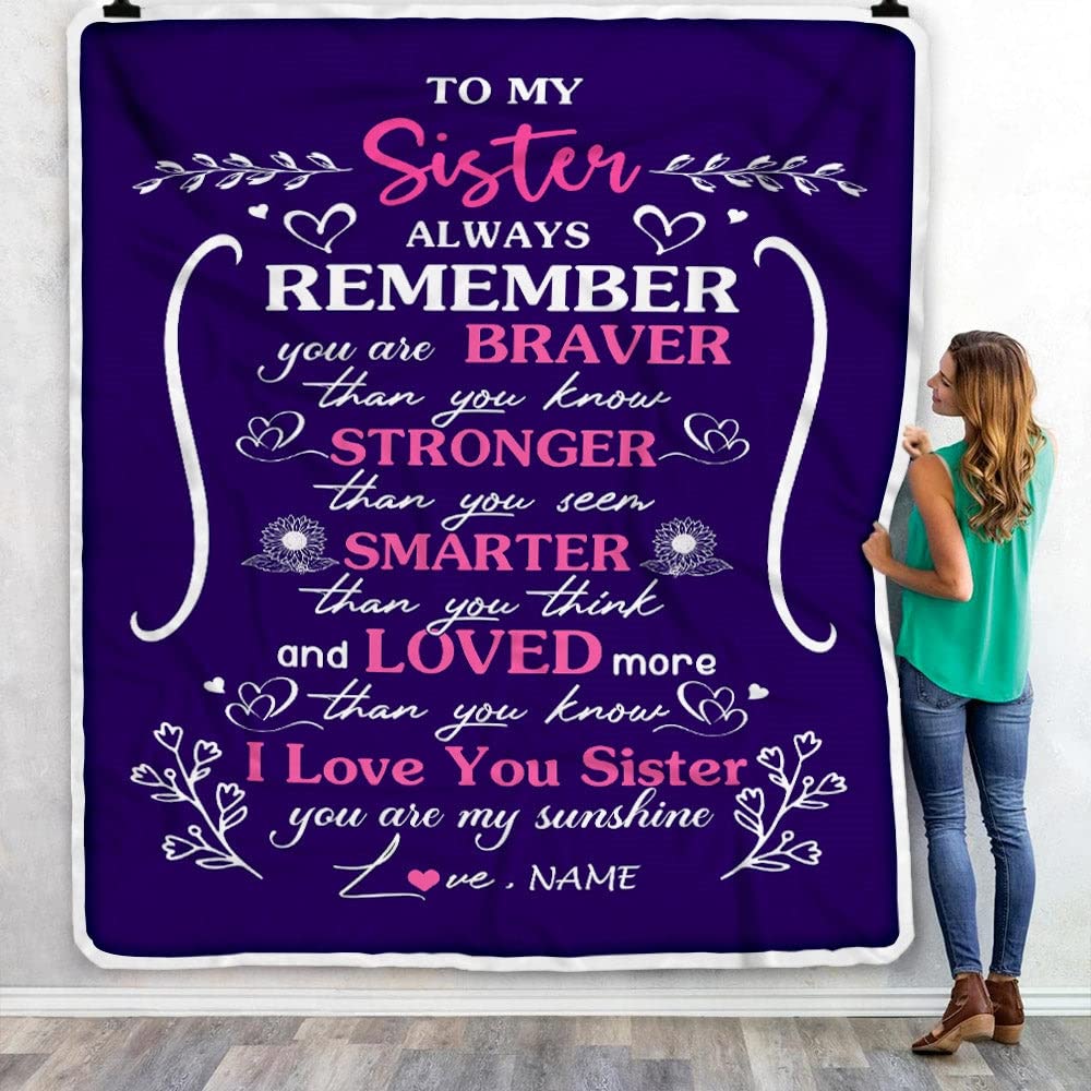 Custom Sister Blanket - Personalized 'I Love You Sister' Fleece Throw Blanket (60x80 Inches) | Purple Birthday Gift for Sister, Bed Quilt for Adults | Perfect for Birthday Gifts, Sister Appreciation, Cozy Home Decor & Winter Warmth