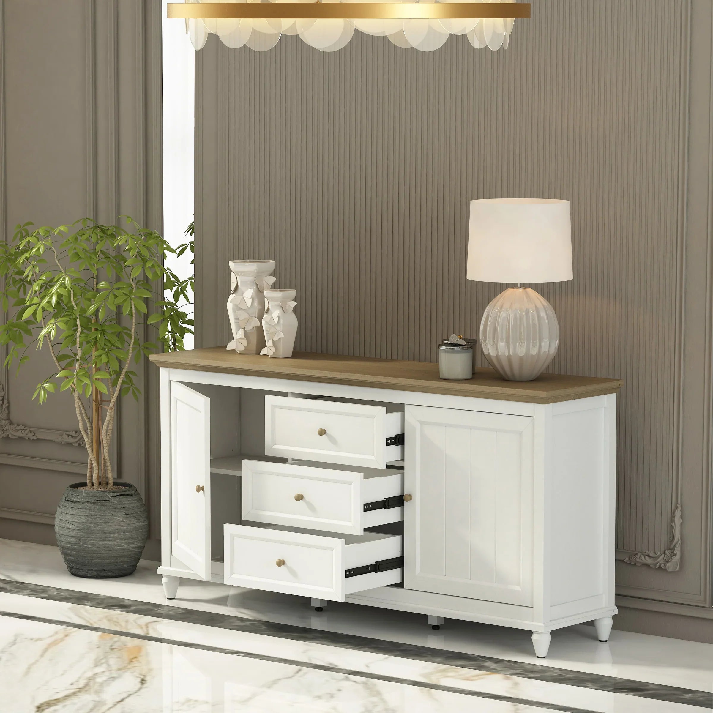 Anderson Teak Chenon Sideboard - White/Brown Finish - SB CW 6316 - Modern Buffet Cabinet for Dining Room & Living Room Storage