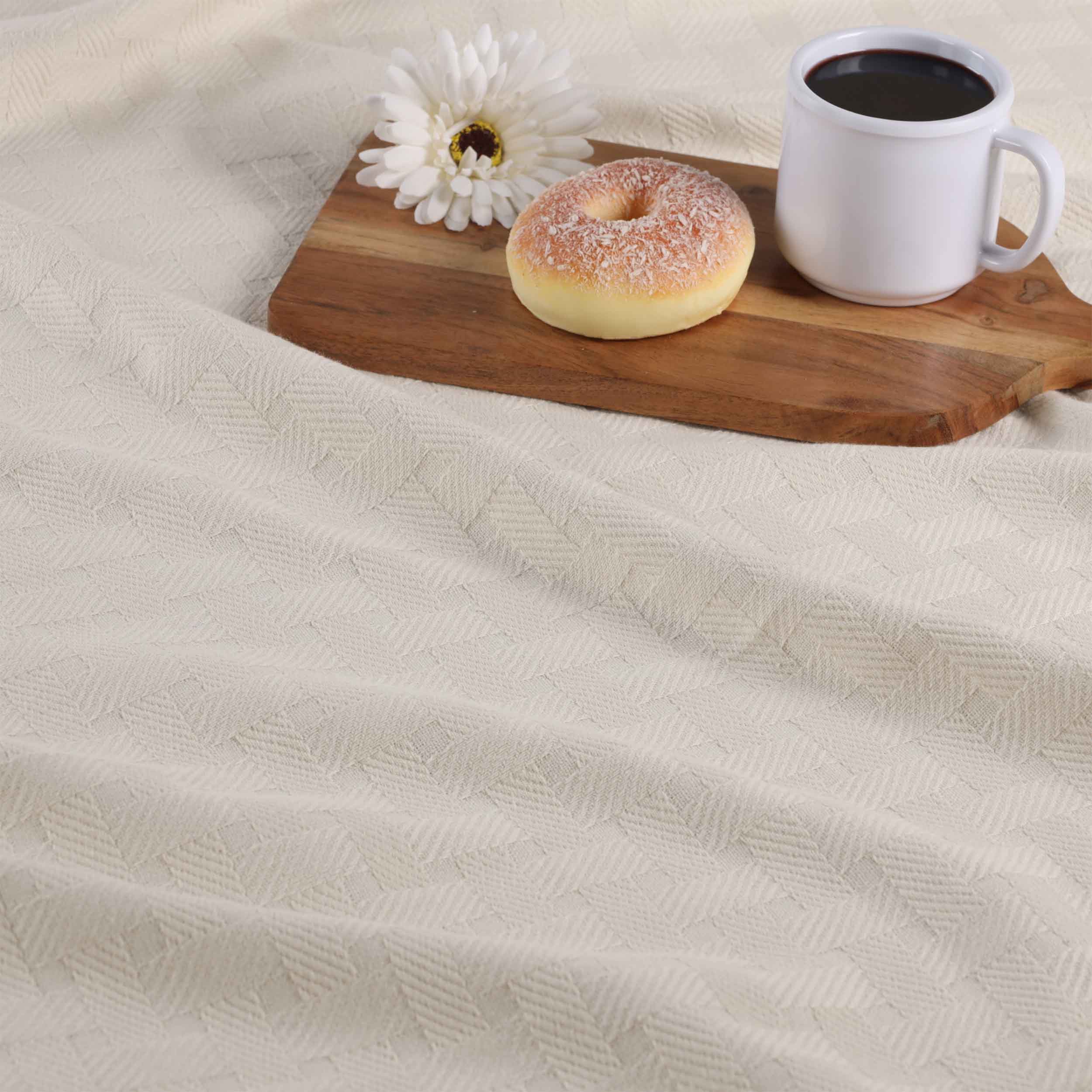 Soft Basketweave All-Season Cotton Bed Blanket & Sofa Throw - Lightweight Breathable Blanket for Bedroom, Living Room, Travel and Outdoor Use