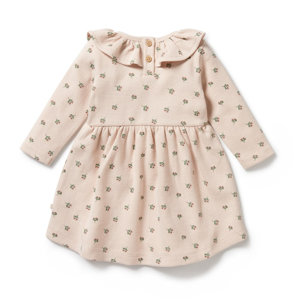 Emily Floral Organic Cotton Waffle Ruffle Dress for Women - Elegant Summer Casual Wear for Beach, Brunch & Outdoor Events